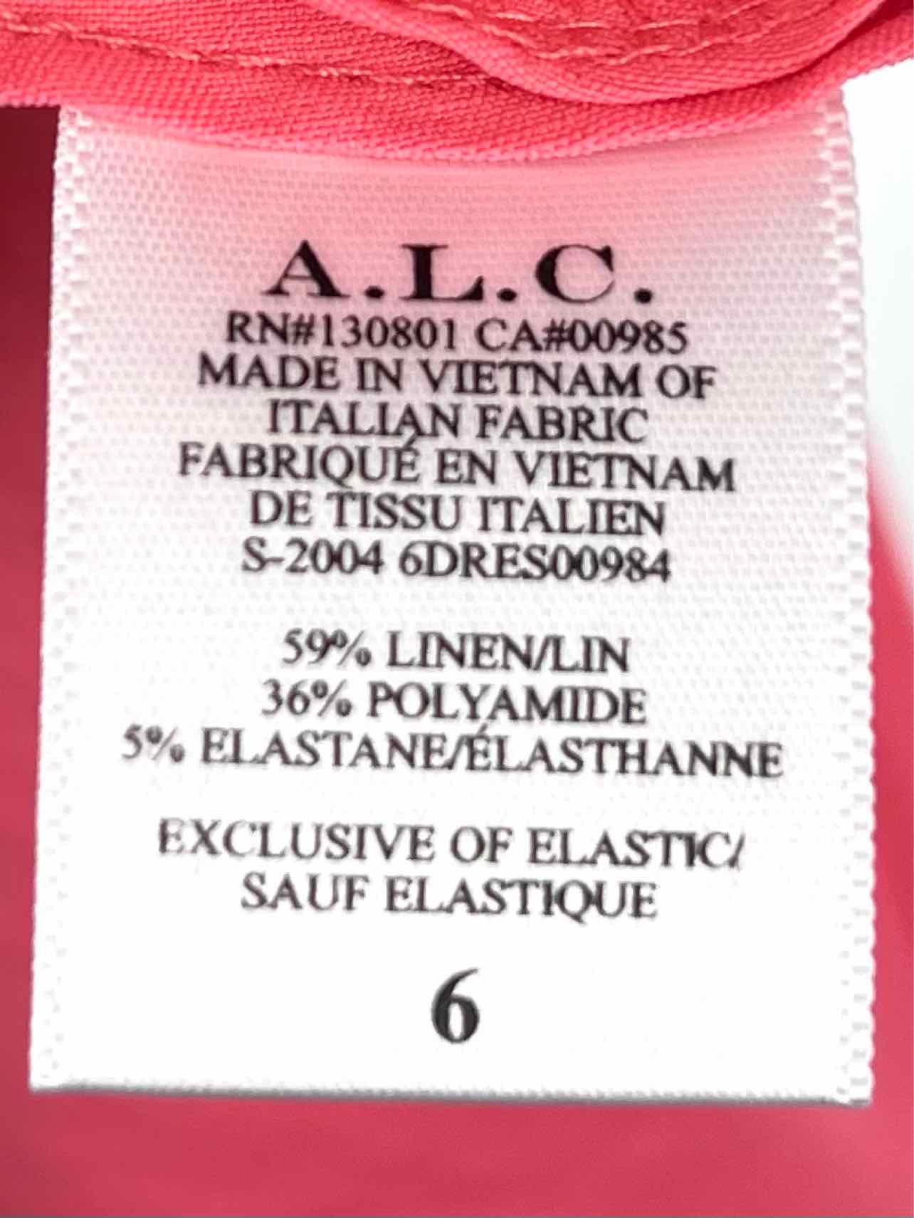 ALC Size 6 Coral Ruched Linen Blend Designer Dress - Image 4