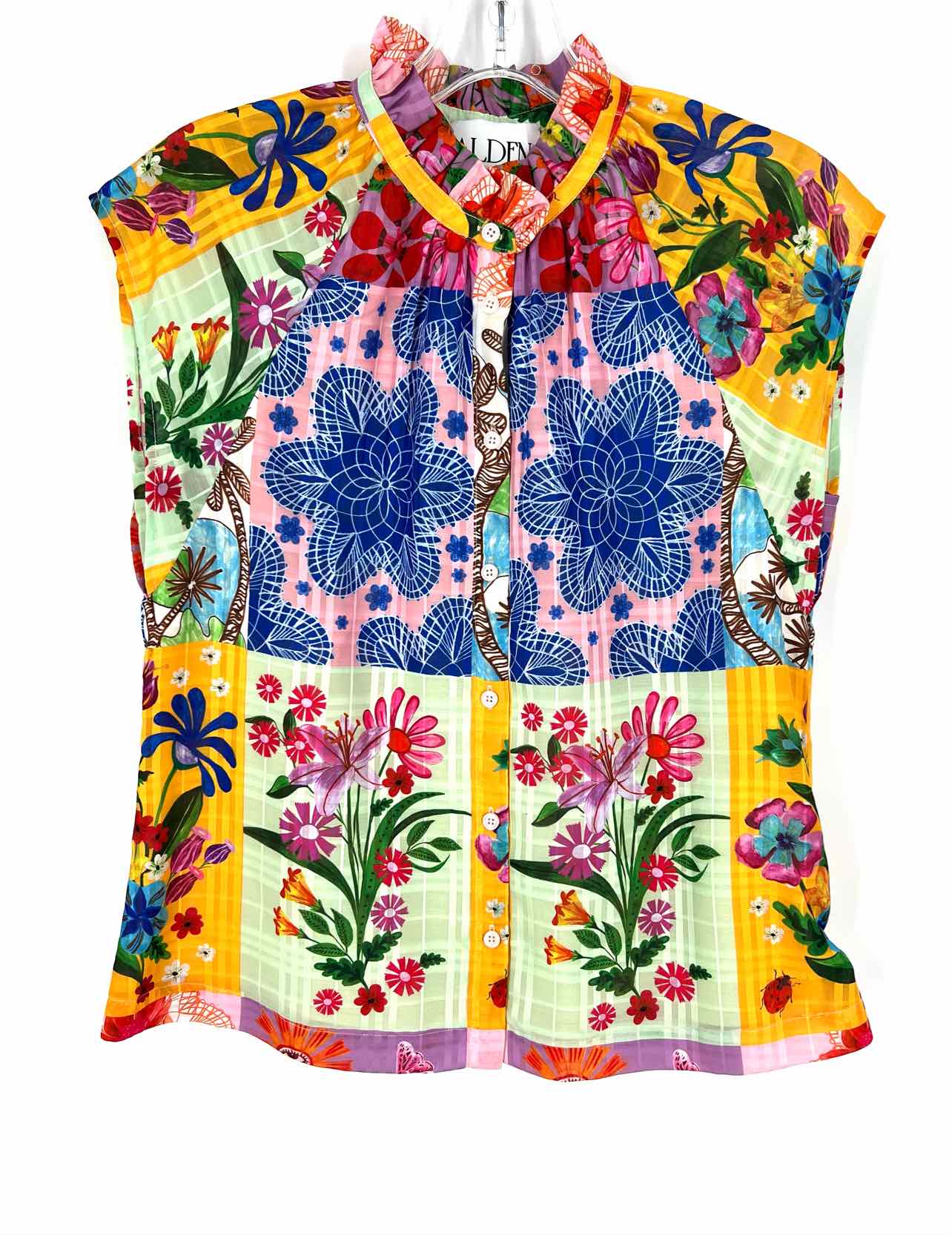 Alden Adair Size XS Goldenrod/Multi Multi-Print Blocked Sleeveless Blouse