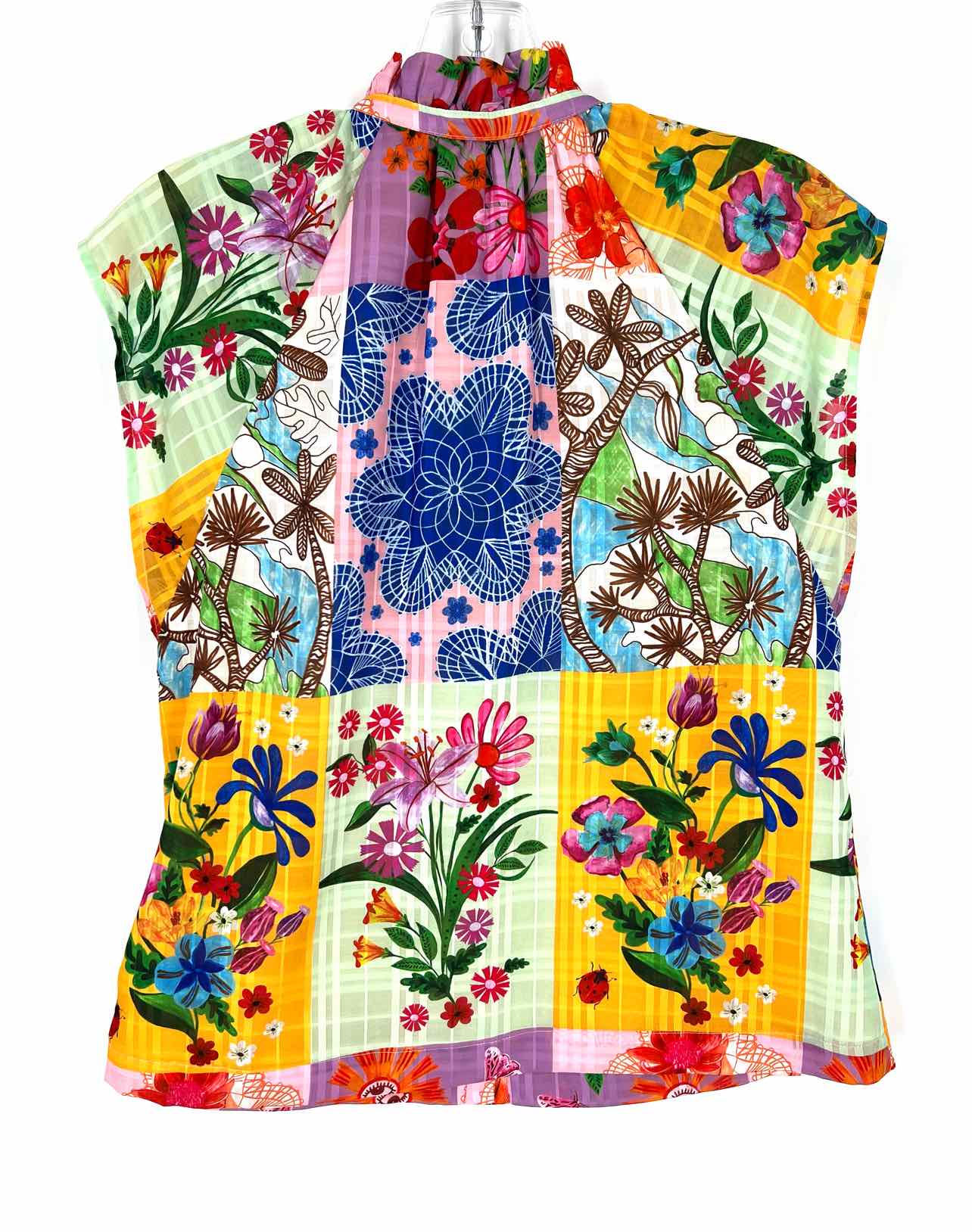 Alden Adair Size XS Goldenrod/Multi Multi-Print Blocked Sleeveless Blouse - Image 2