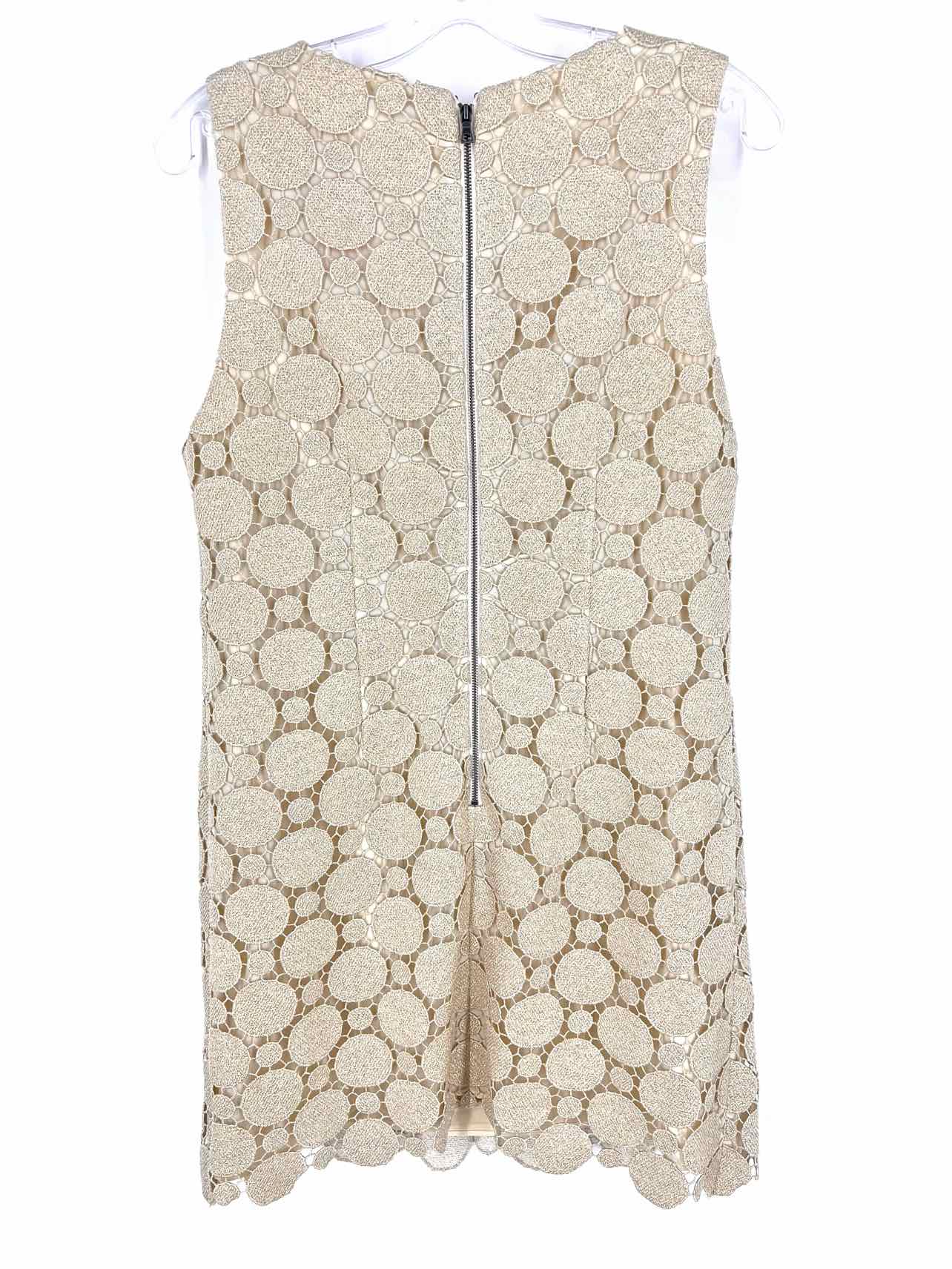Alice + Olivia Size 10 Beige/Gold Crochet Shimmer Designer Dress - Image 2