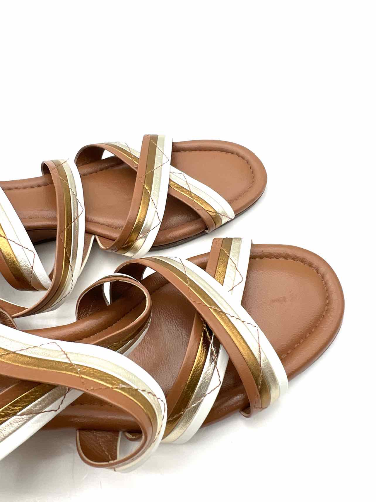 Amalfi Size 9.5 Brown/Gold Strappy Metallic Shoes Wedge Sandal - Image 4