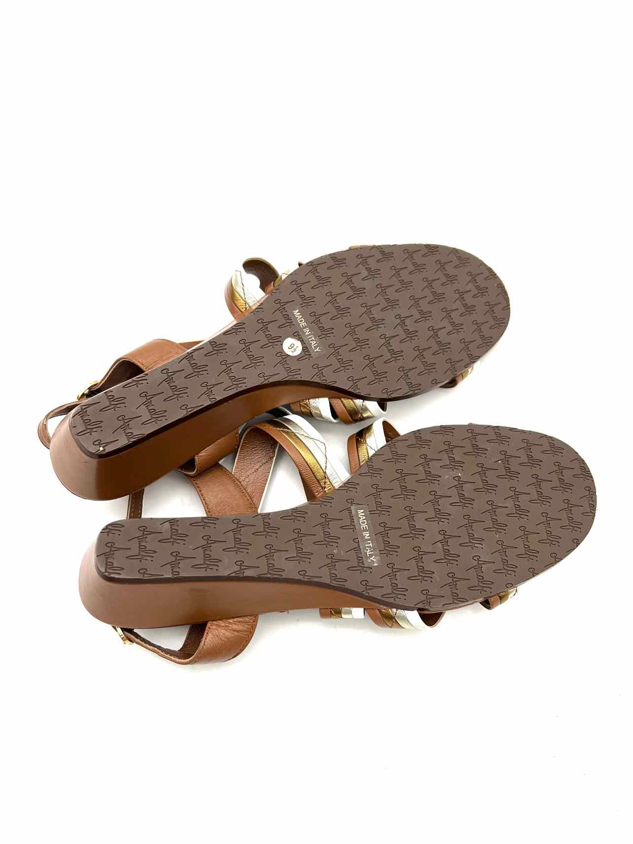 Amalfi Size 9.5 Brown/Gold Strappy Metallic Shoes Wedge Sandal - Image 5