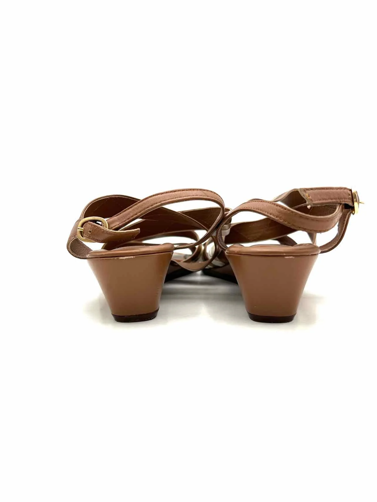 Amalfi Size 9.5 Brown/Gold Strappy Metallic Shoes Wedge Sandal - Image 6