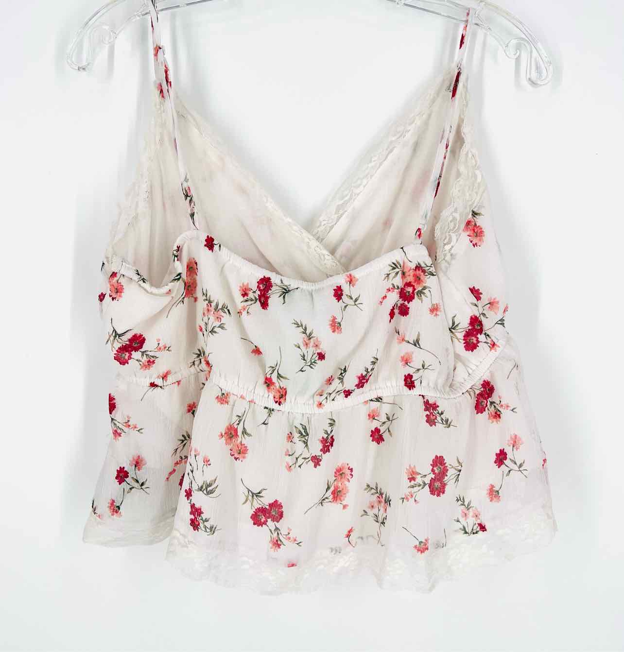 American Eagle Outftrs Size L Wh/Rd/Gr Floral Lace Trim Tops Top-Sleeveless - Image 2