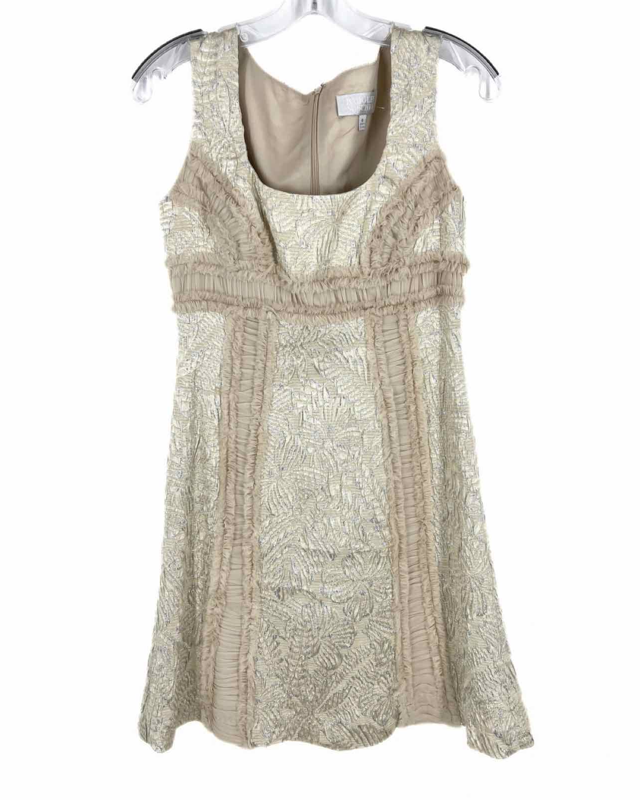 Badgley Mischka Size 4 Ecru/Silver Textured Shirred Formal Wear Jacket Dress - Image 3