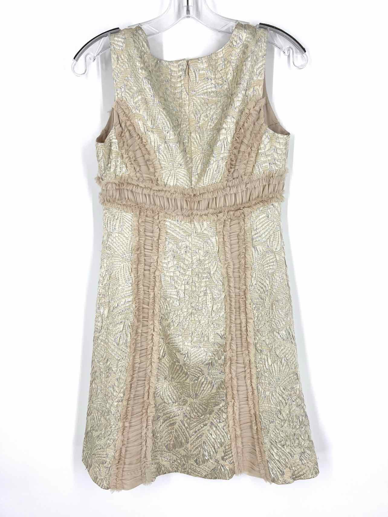 Badgley Mischka Size 4 Ecru/Silver Textured Shirred Formal Wear Jacket Dress - Image 4