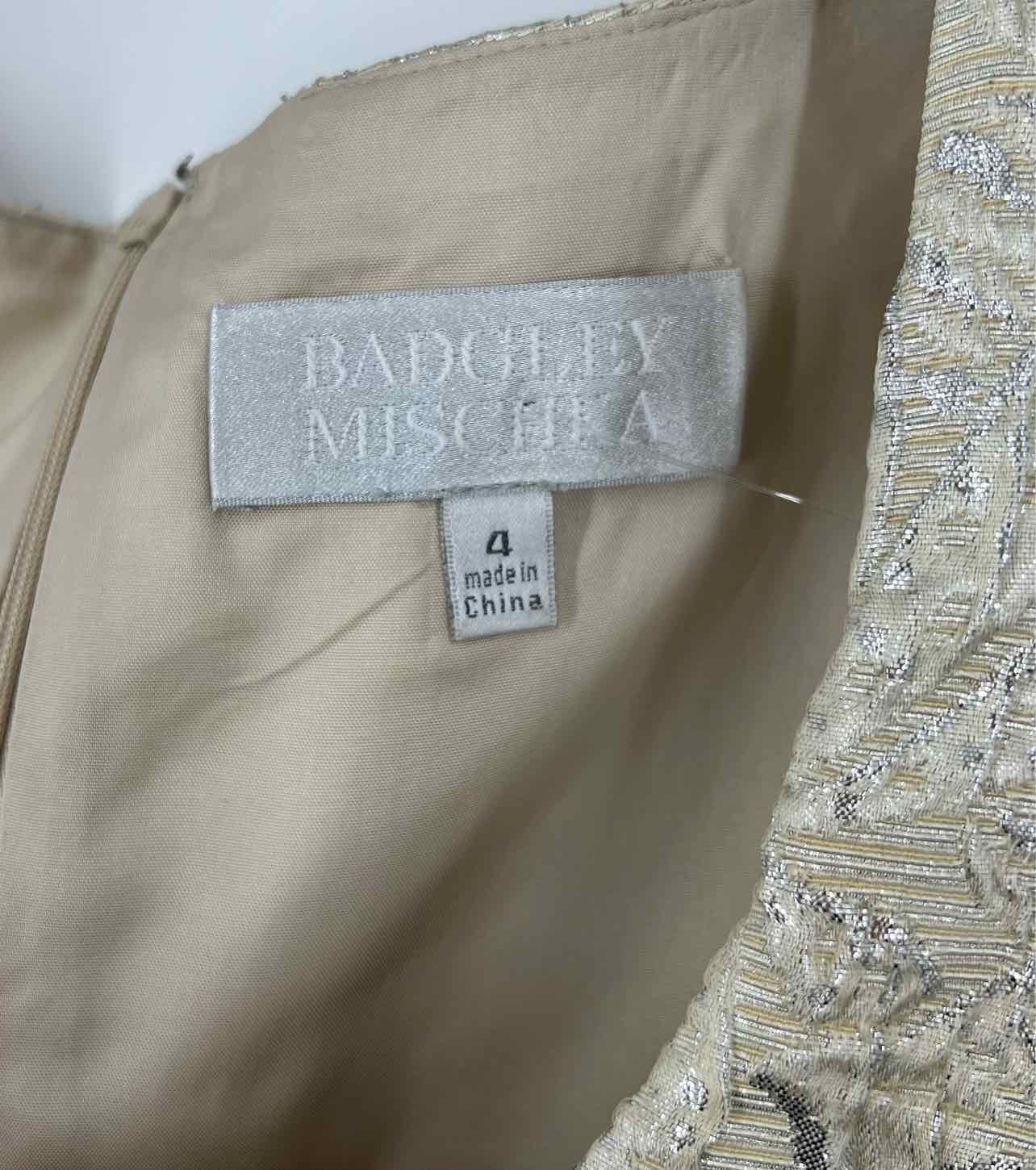 Badgley Mischka Size 4 Ecru/Silver Textured Shirred Formal Wear Jacket Dress - Image 5