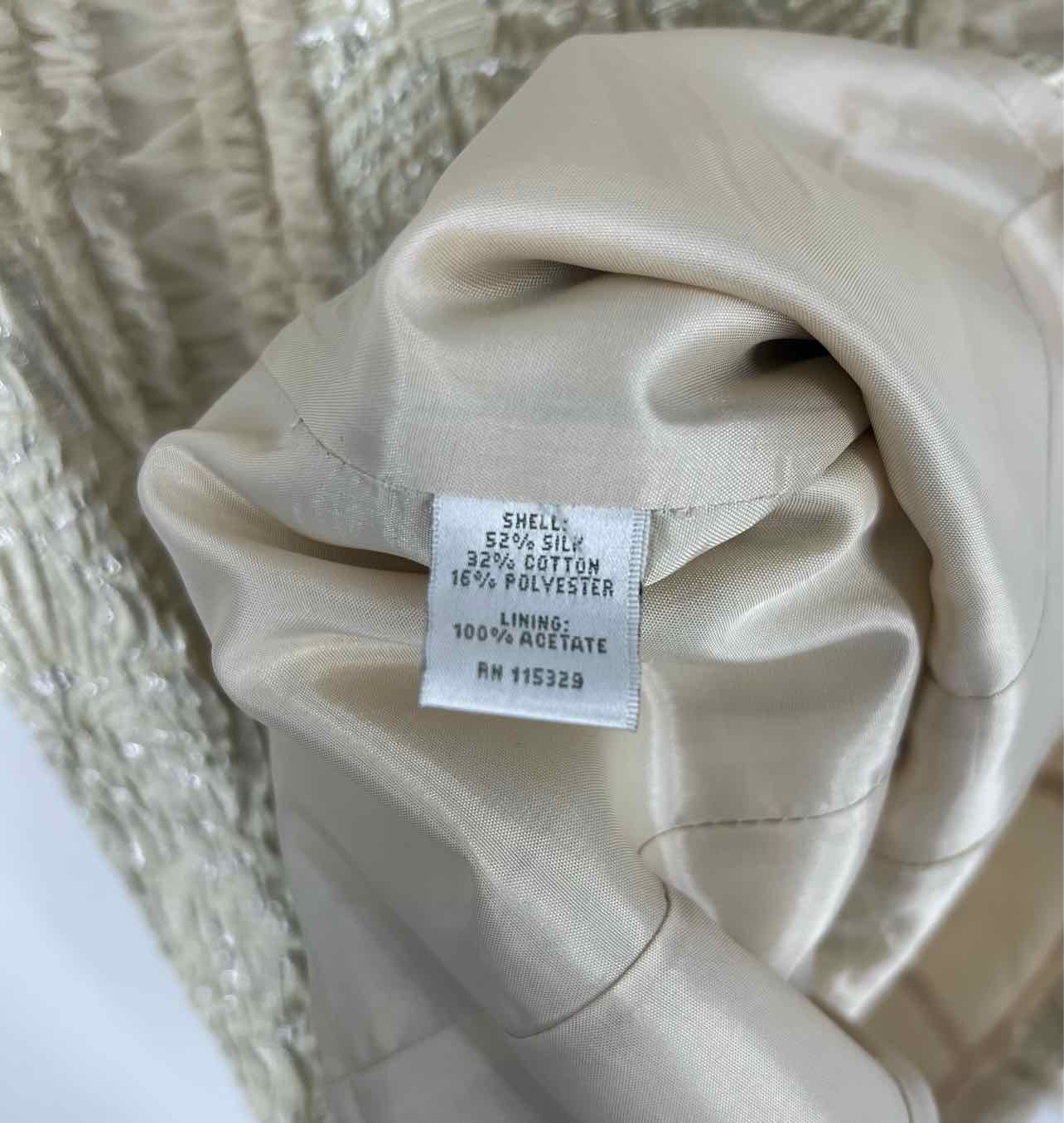 Badgley Mischka Size 4 Ecru/Silver Textured Shirred Formal Wear Jacket Dress - Image 6