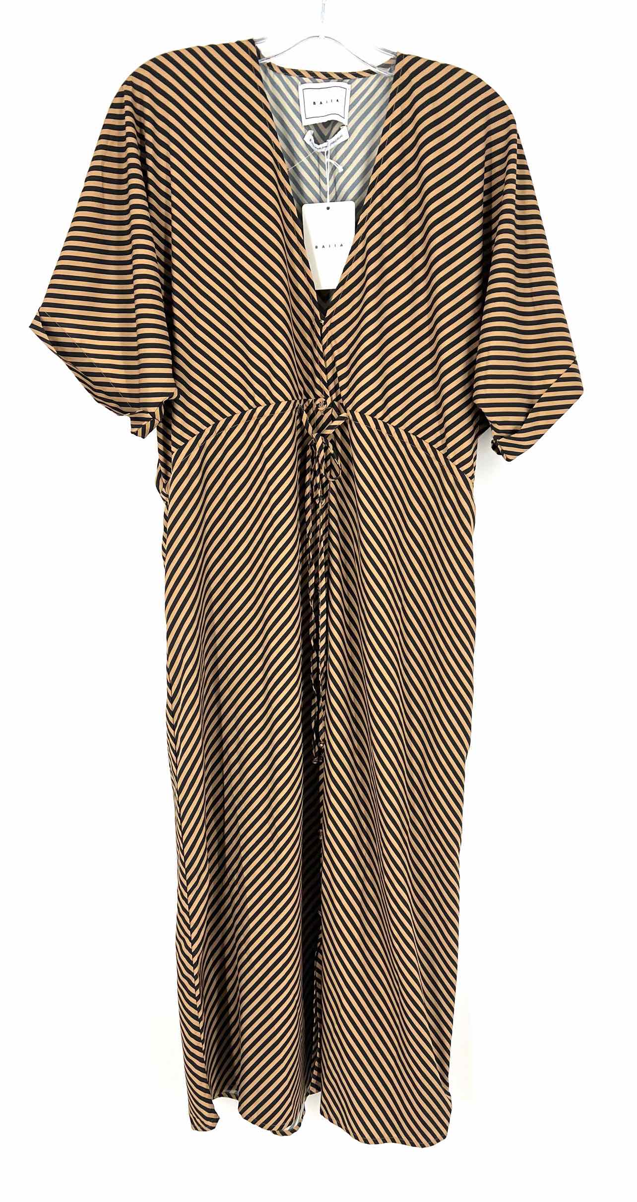 Baiia Size S Tan/Black Chevron Button-down NEW Designer Dress Maxi