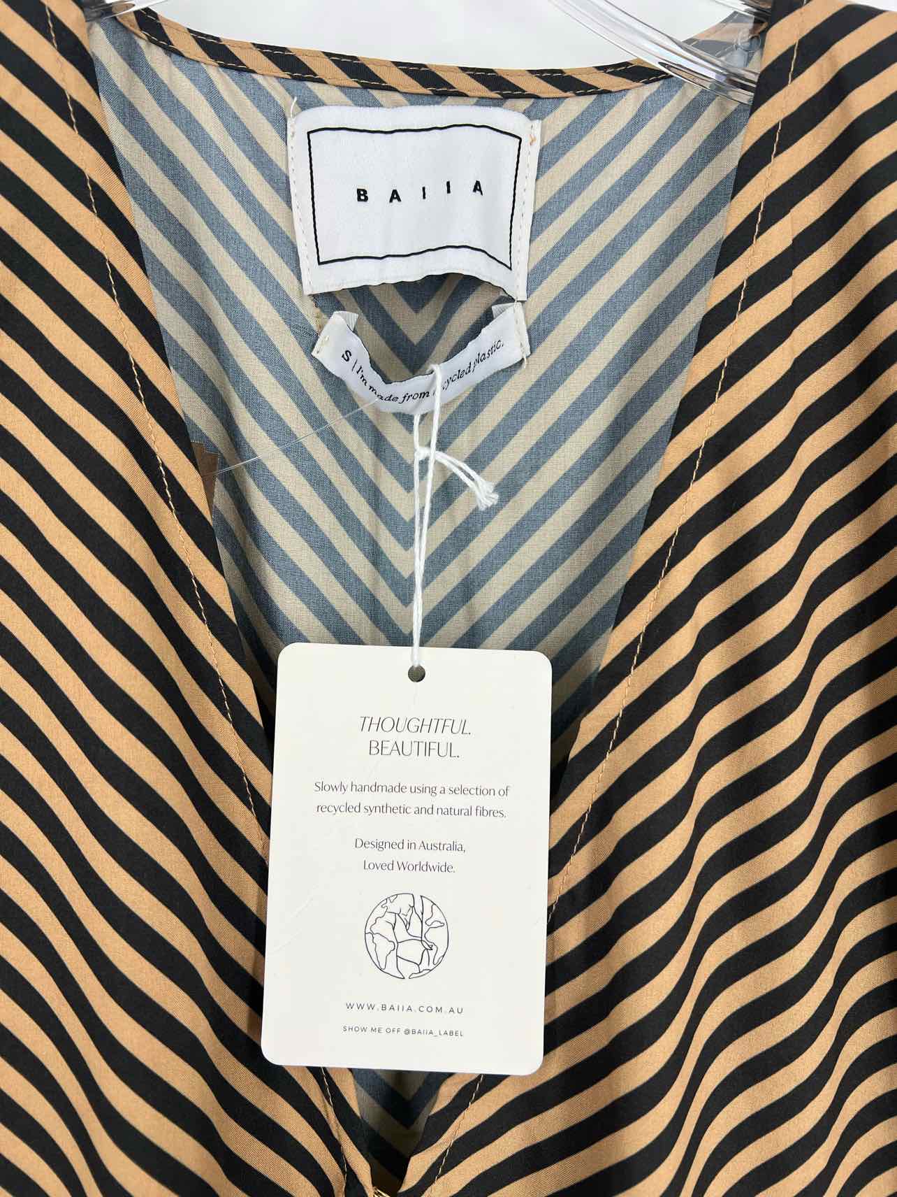Baiia Size S Tan/Black Chevron Button-down NEW Designer Dress Maxi - Image 3