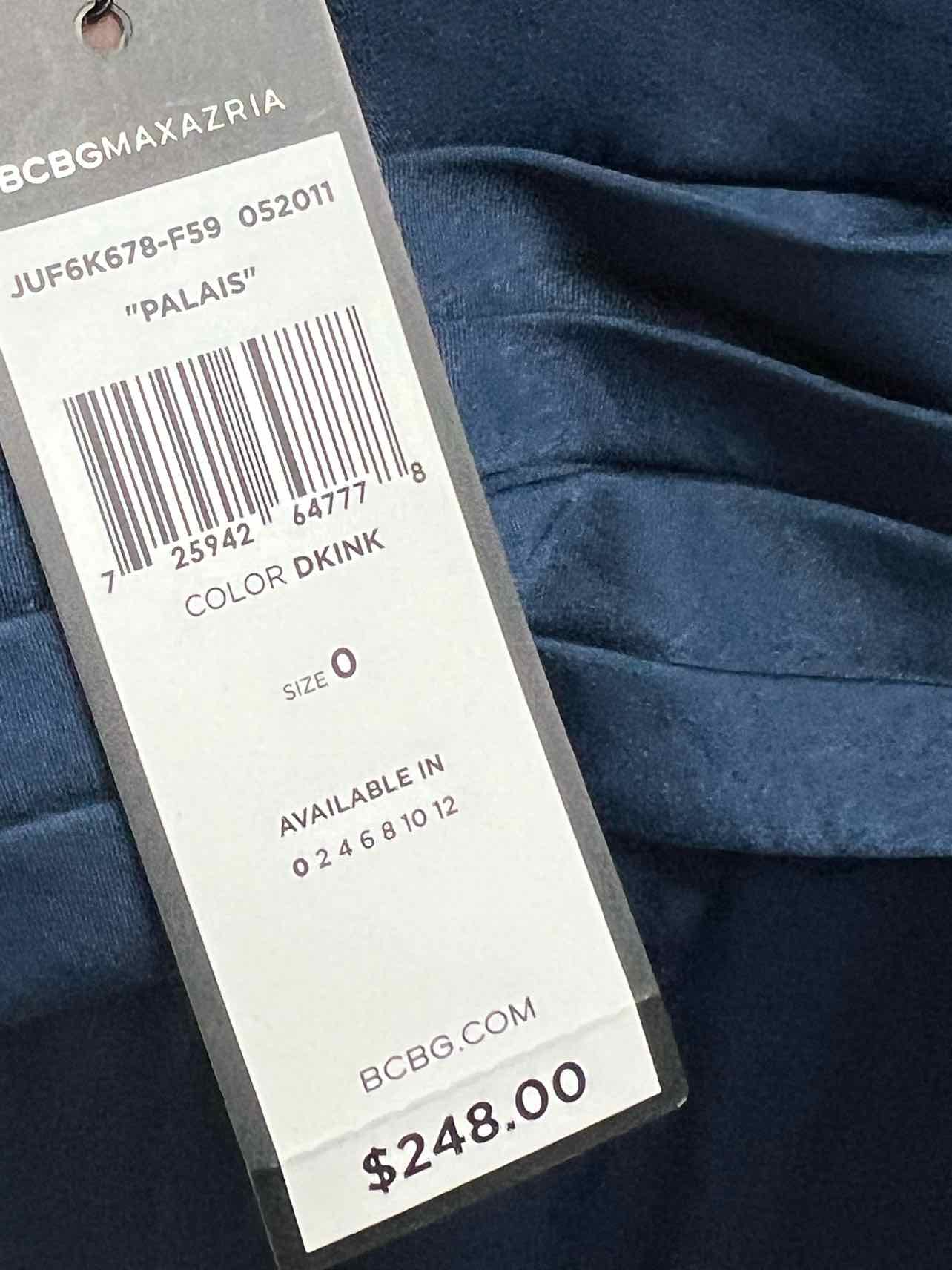 BCBGMaxazria Size 0 Navy One Shoulder Draped NEW Designer Dress - Image 5