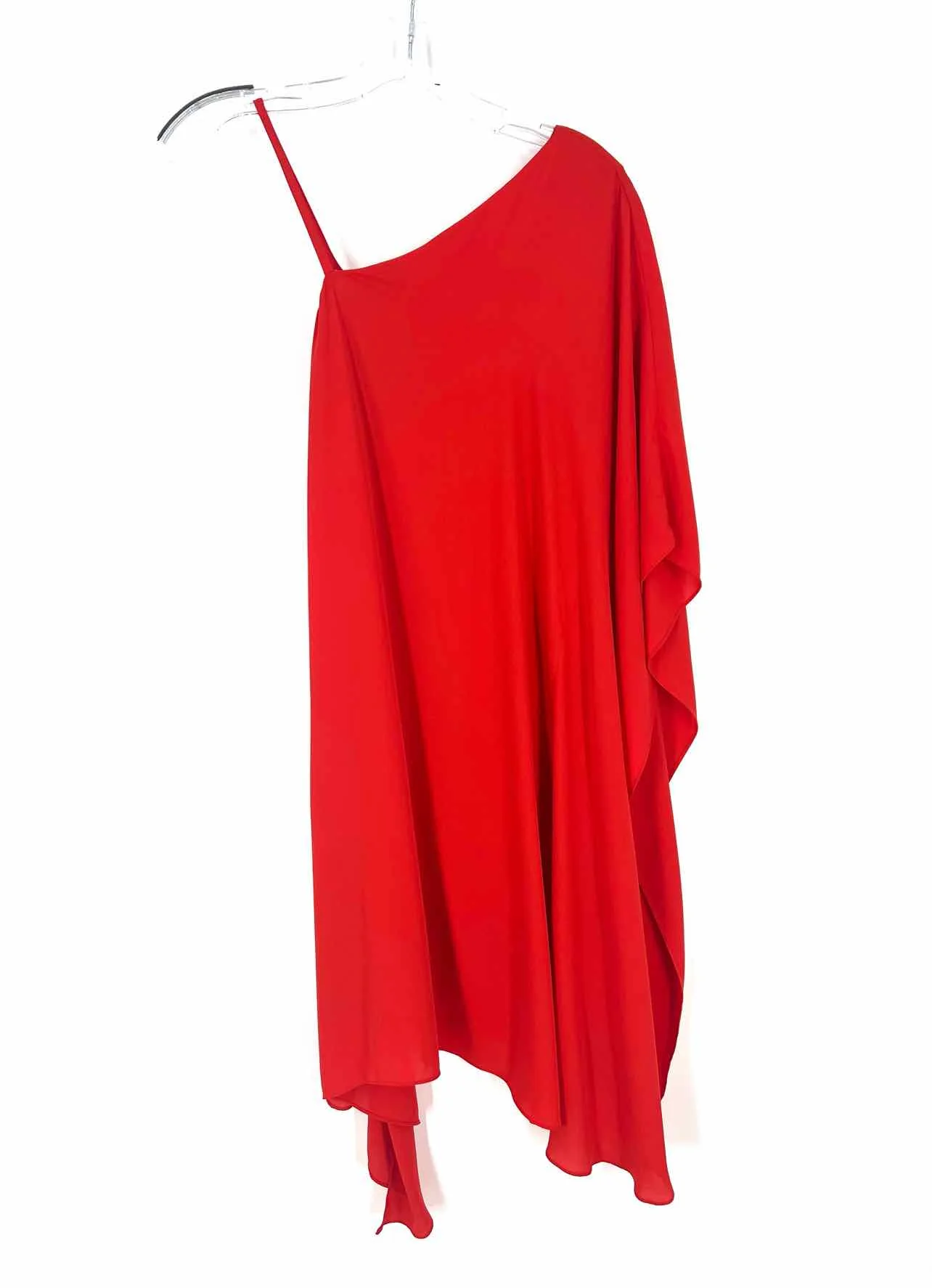 BCBGMaxazria Size L Red Solid One Shoulder Designer Dress - Image 2