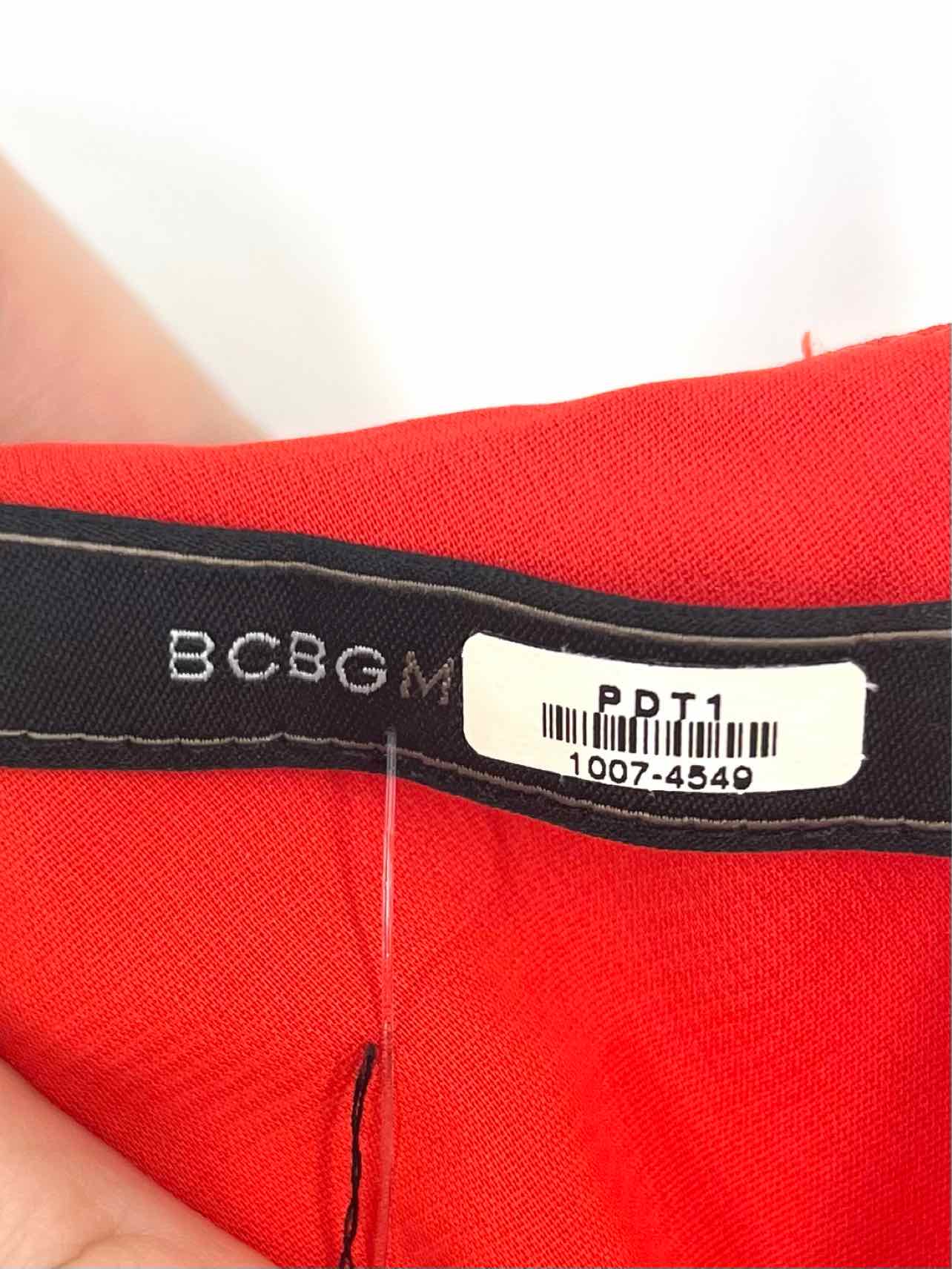BCBGMaxazria Size L Red Solid One Shoulder Designer Dress - Image 3