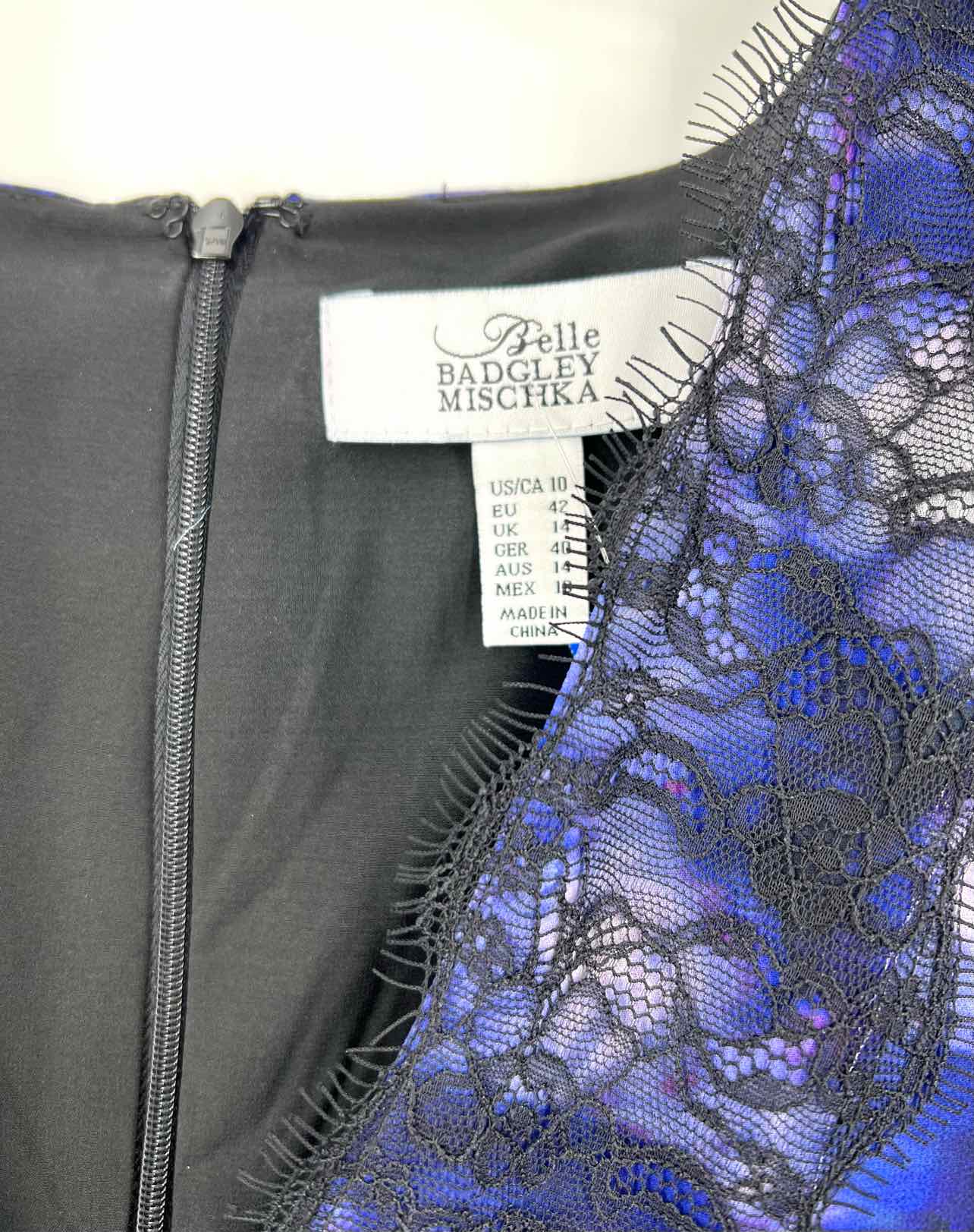 Belle by Badgley Mischka Size 10 Indigo/Black Lace Print Dress-Formal Wear - Image 3