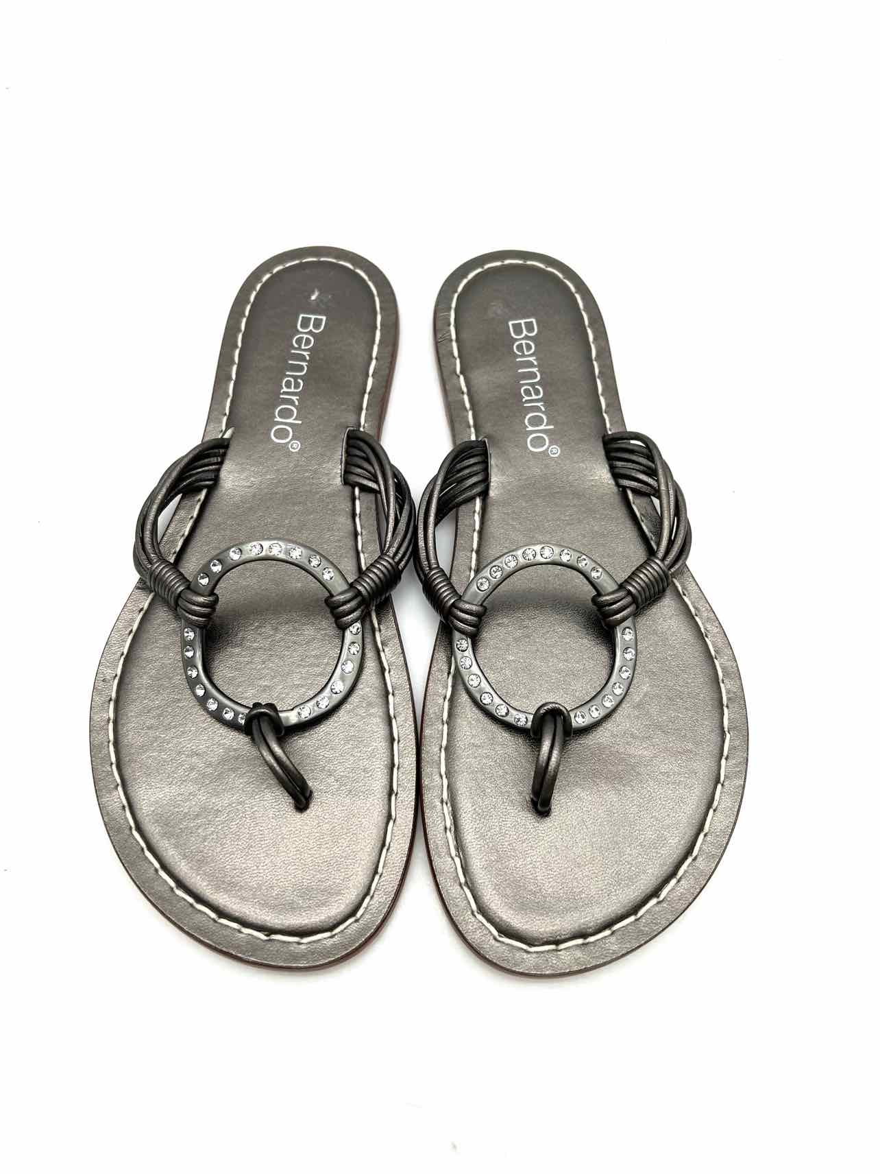 Bernardo Size 10 Pewter/Silver Rhinestones Metallic Designer Sandals