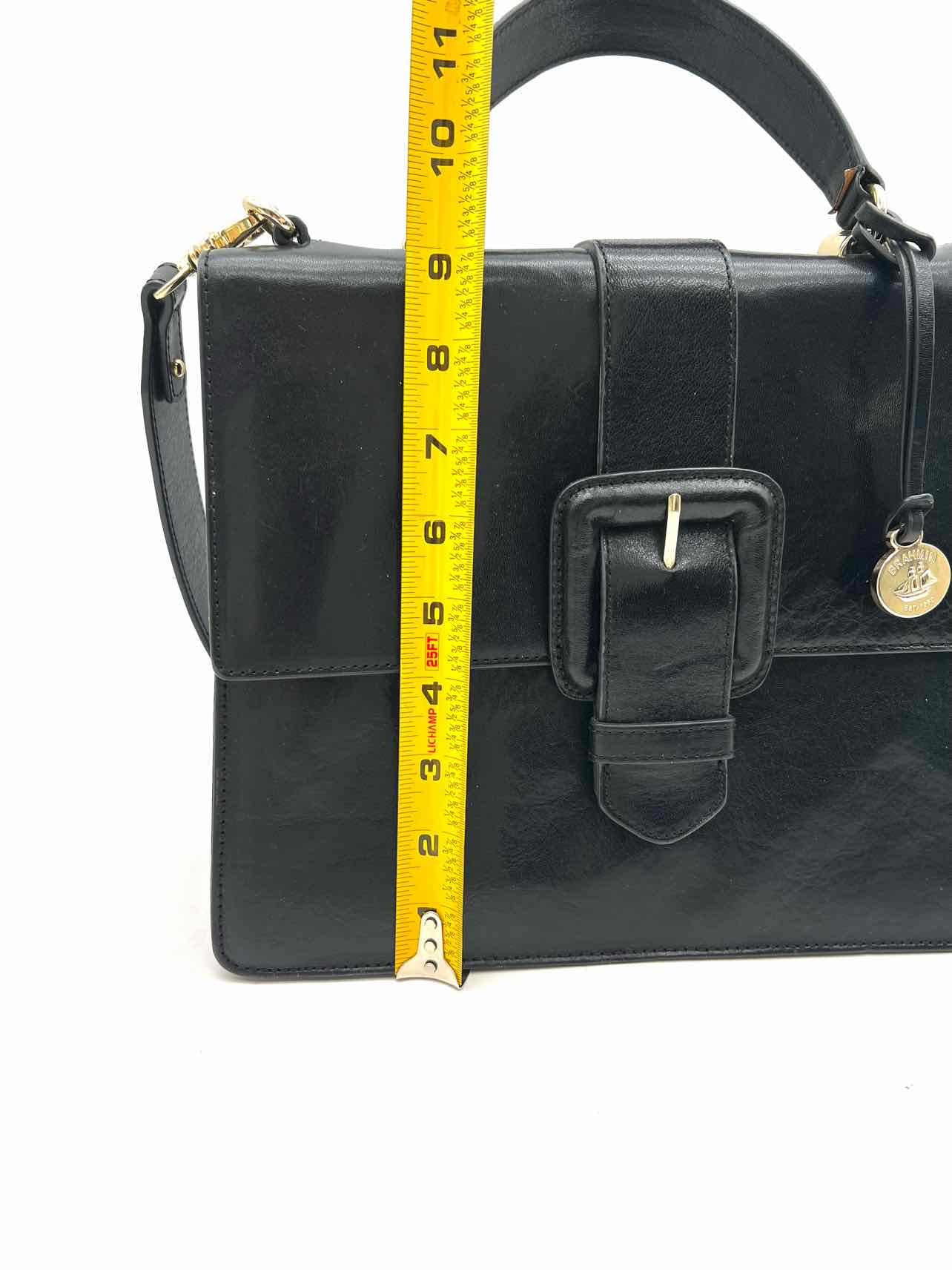 Brahmin Black/Gold Buckle Leather AS IS Designer Satchel - Image 10