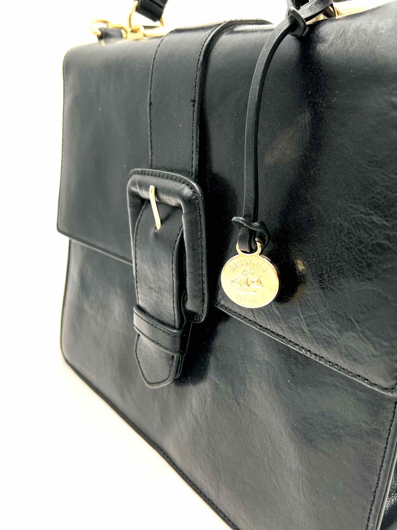 Brahmin Black/Gold Buckle Leather AS IS Designer Satchel - Image 3
