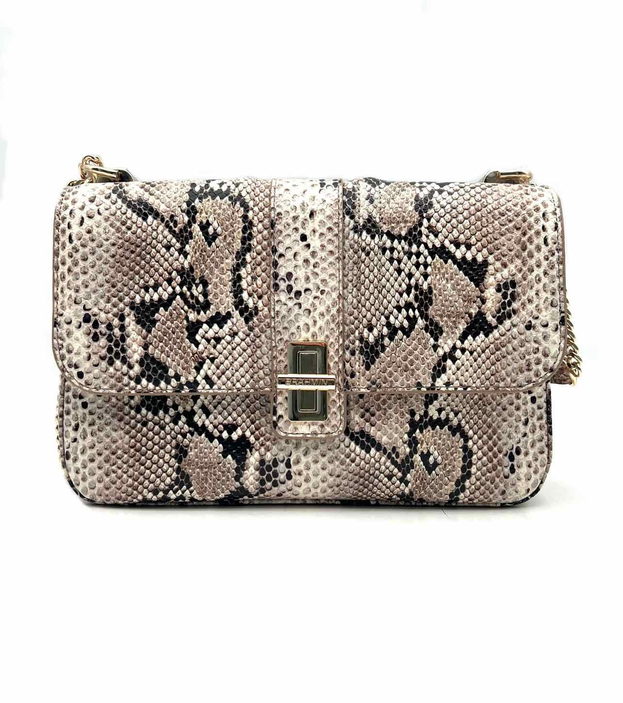 Brahmin Lt Brown/Black Turn-Lock Reptile Leather Designer Purse