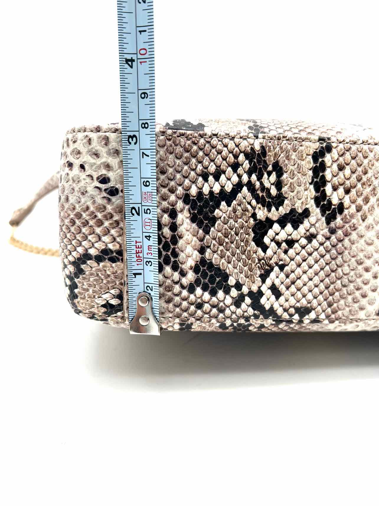 Brahmin Lt Brown/Black Turn-Lock Reptile Leather Designer Purse - Image 10