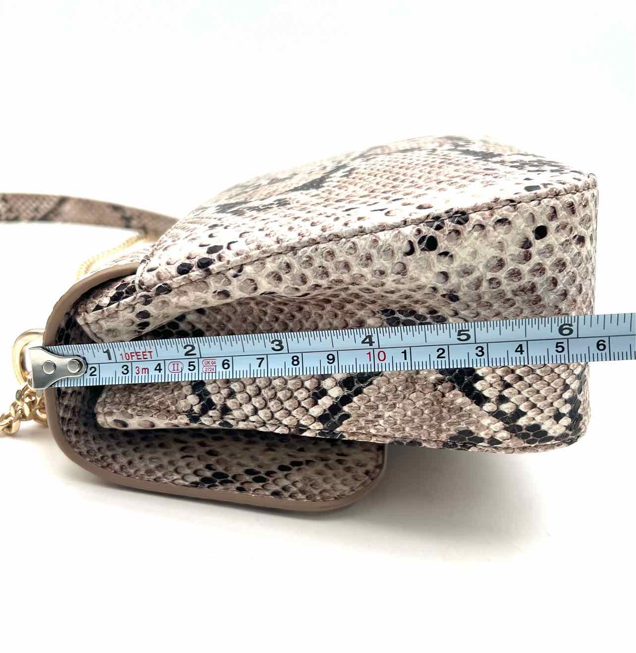 Brahmin Lt Brown/Black Turn-Lock Reptile Leather Designer Purse - Image 11