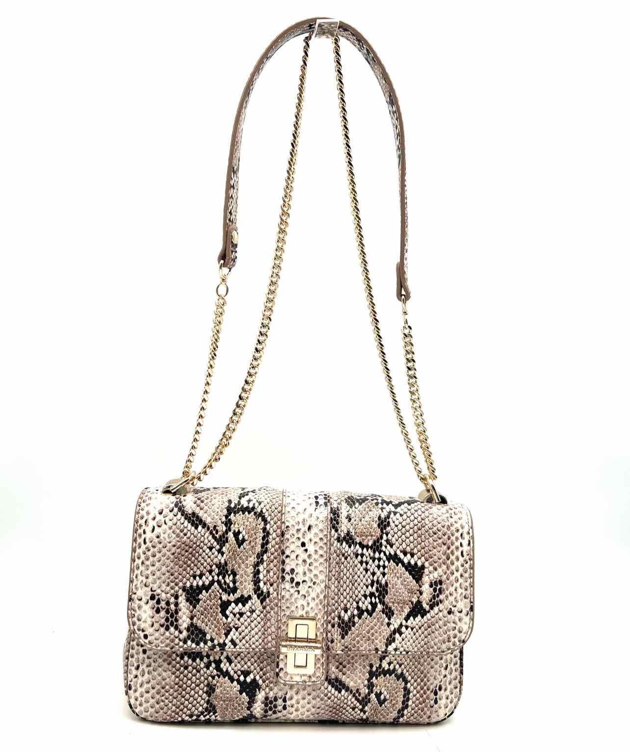 Brahmin Lt Brown/Black Turn-Lock Reptile Leather Designer Purse - Image 2
