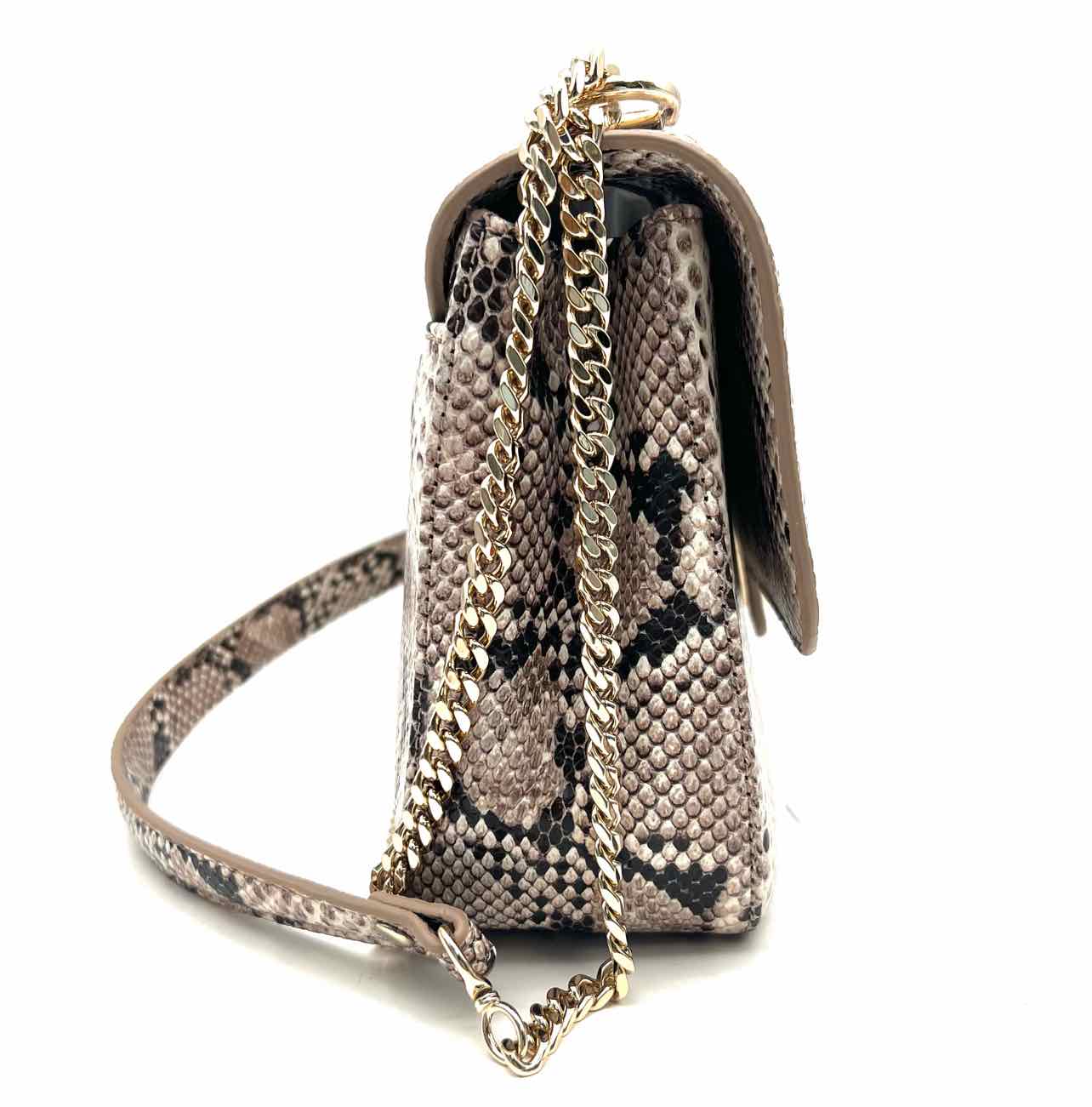 Brahmin Lt Brown/Black Turn-Lock Reptile Leather Designer Purse - Image 3
