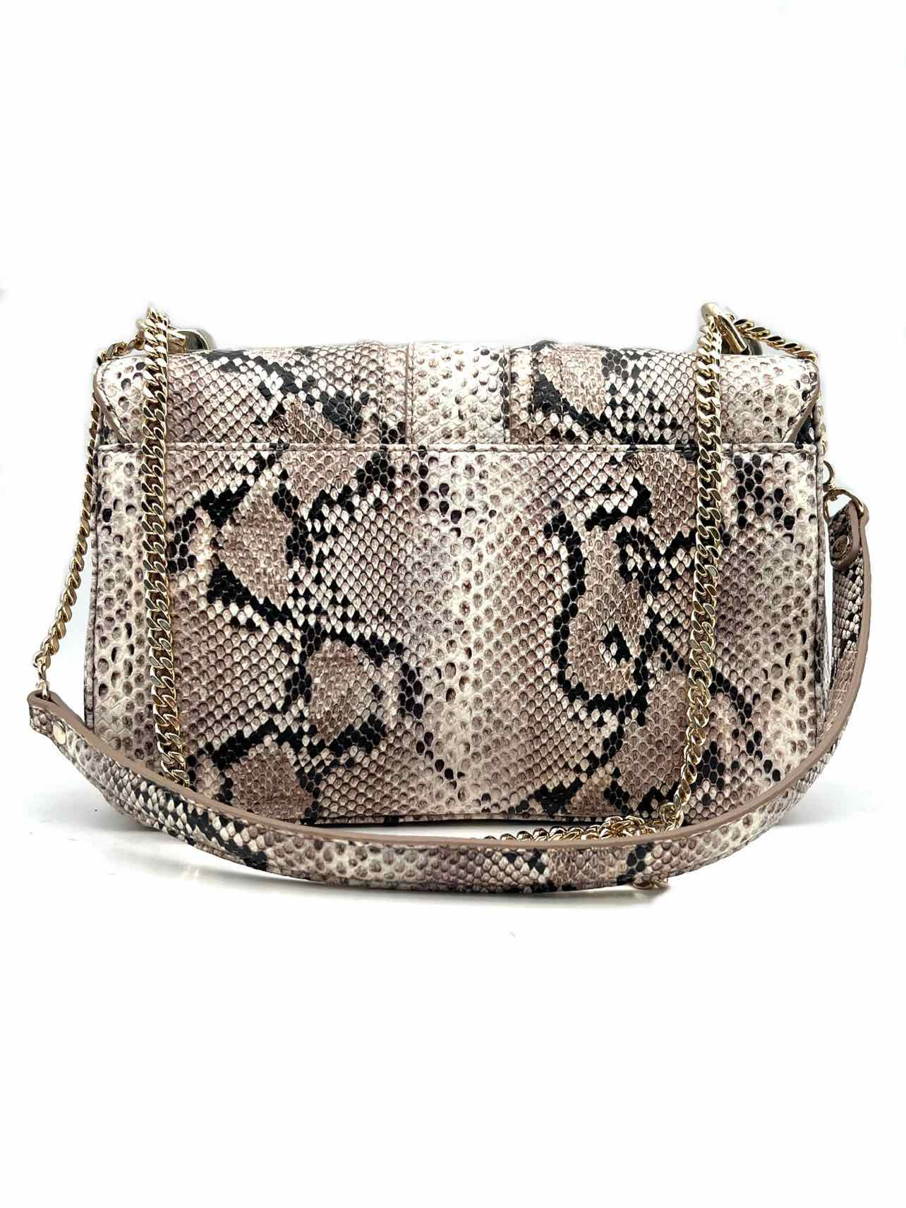 Brahmin Lt Brown/Black Turn-Lock Reptile Leather Designer Purse - Image 4