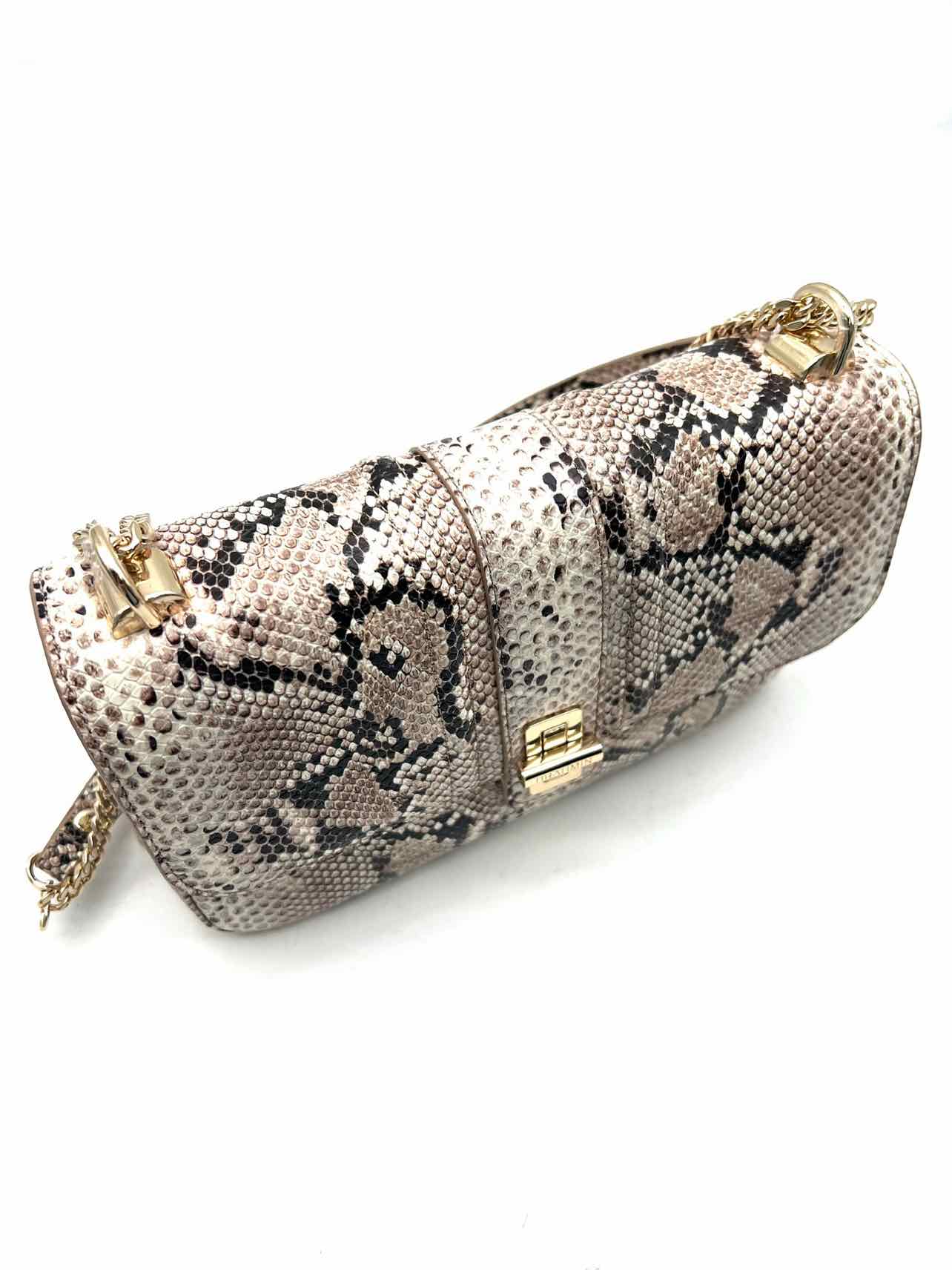 Brahmin Lt Brown/Black Turn-Lock Reptile Leather Designer Purse - Image 5