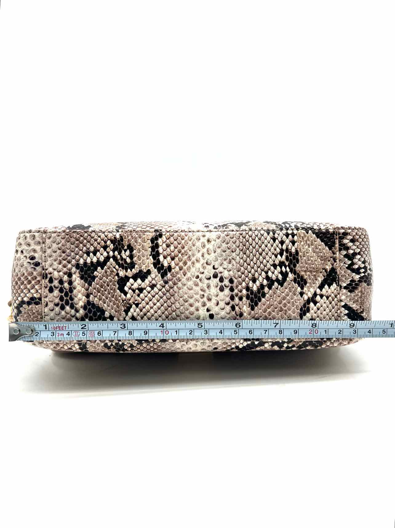 Brahmin Lt Brown/Black Turn-Lock Reptile Leather Designer Purse - Image 9