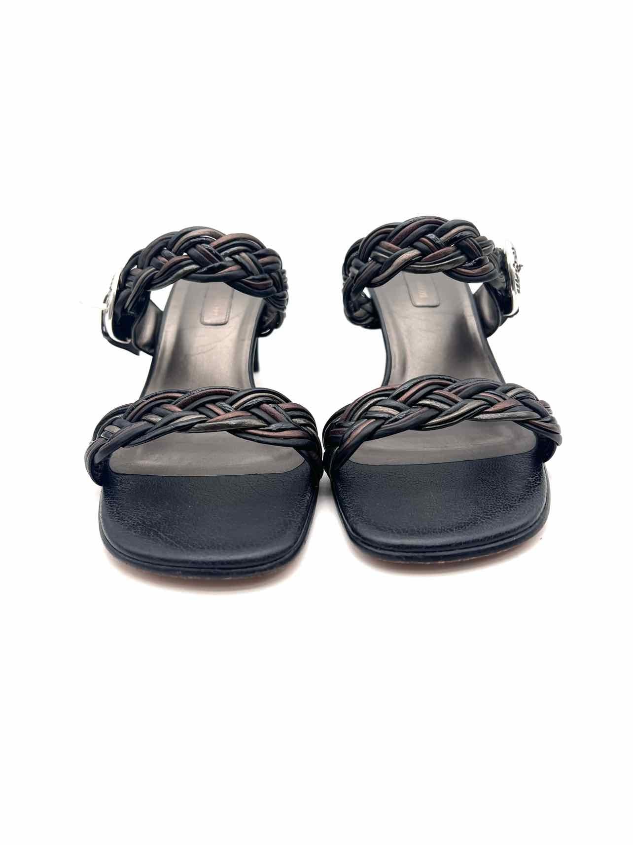Brighton Size 8.5 Black/Brown Braided Leather W/ BOX!!! Designer Sandals Heels - Image 3