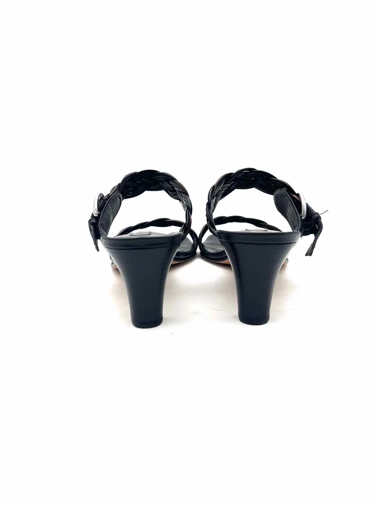 Brighton Size 8.5 Black/Brown Braided Leather W/ BOX!!! Designer Sandals Heels - Image 4