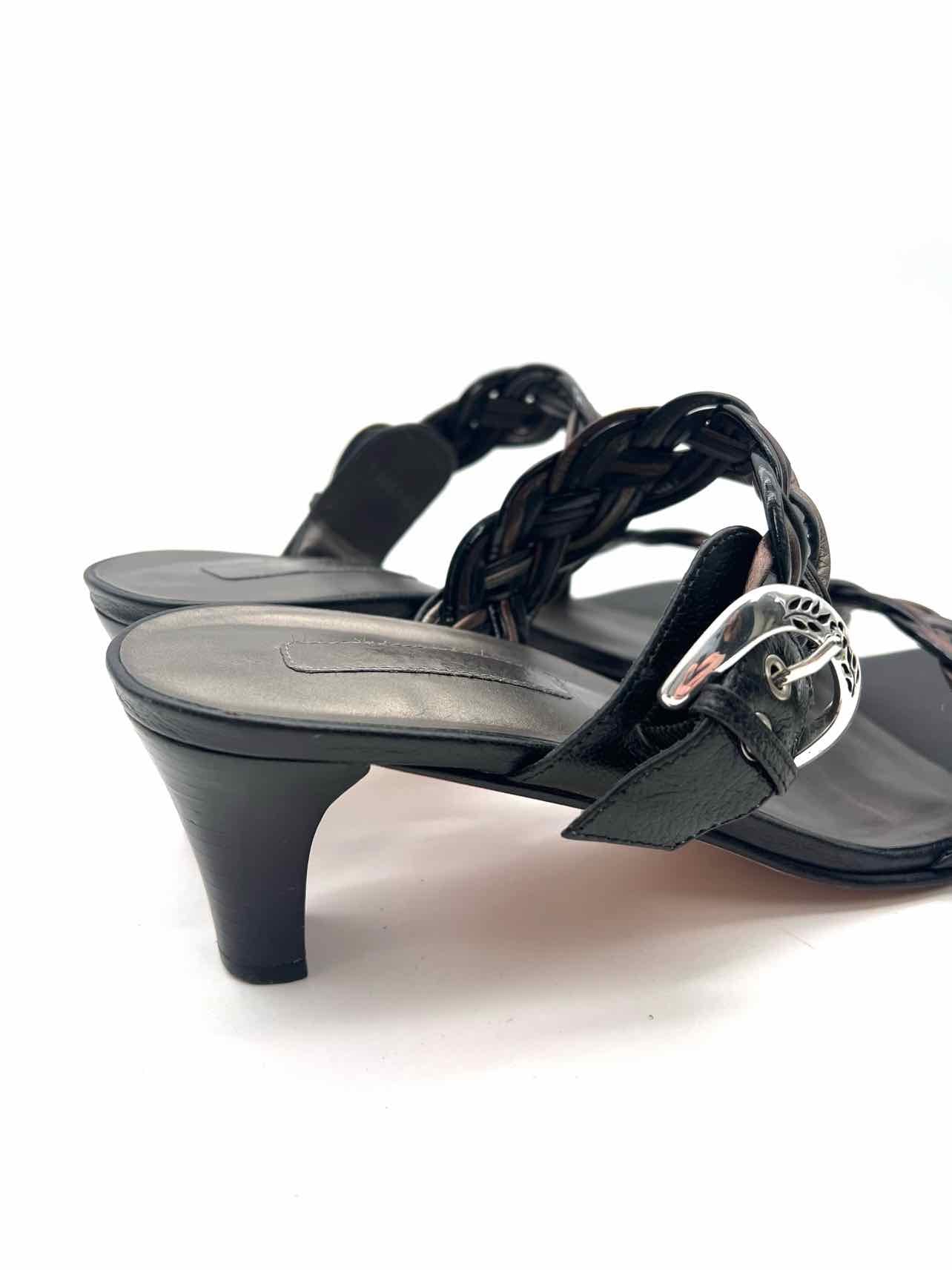 Brighton Size 8.5 Black/Brown Braided Leather W/ BOX!!! Designer Sandals Heels - Image 6