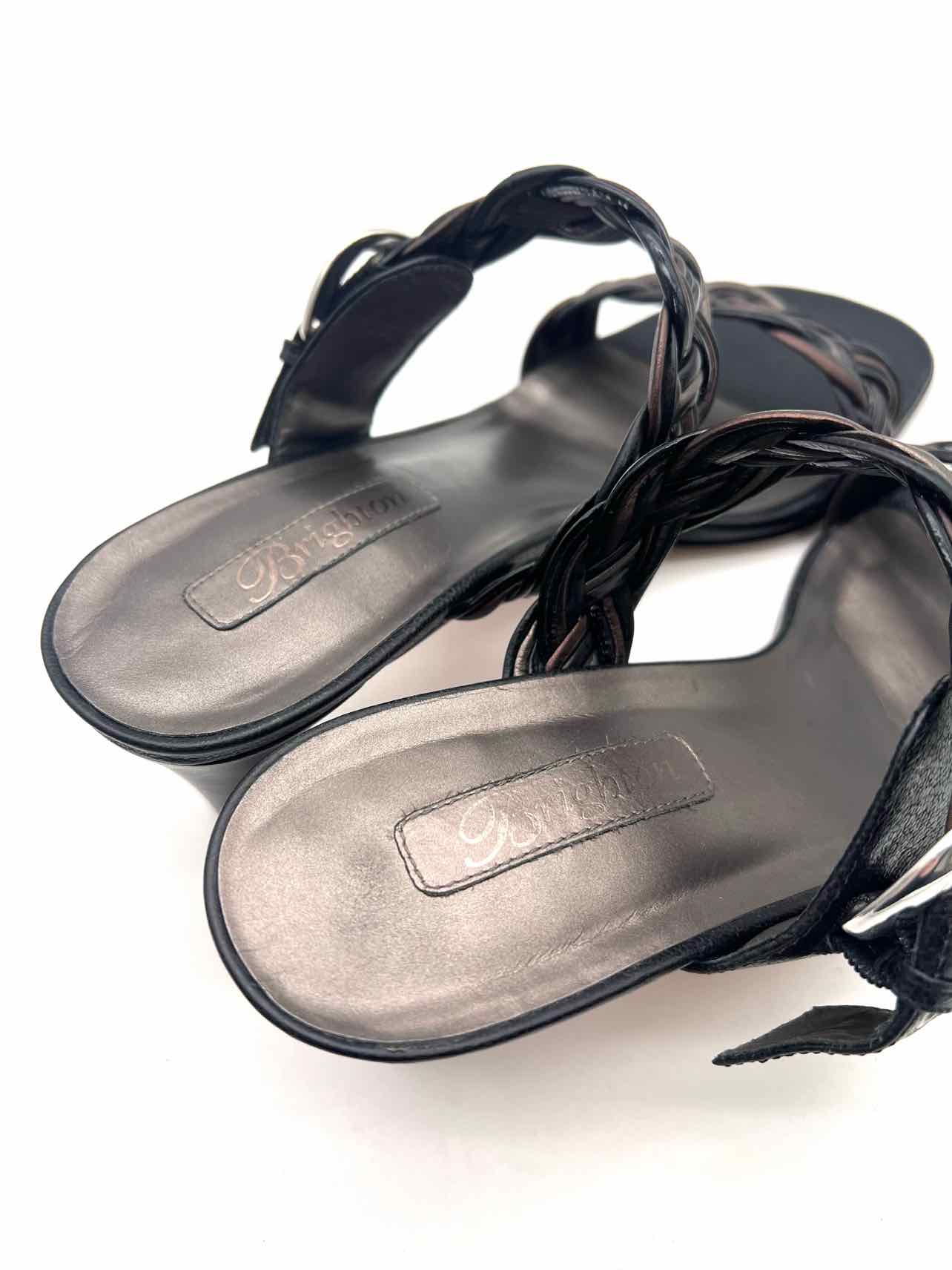 Brighton Size 8.5 Black/Brown Braided Leather W/ BOX!!! Designer Sandals Heels - Image 8