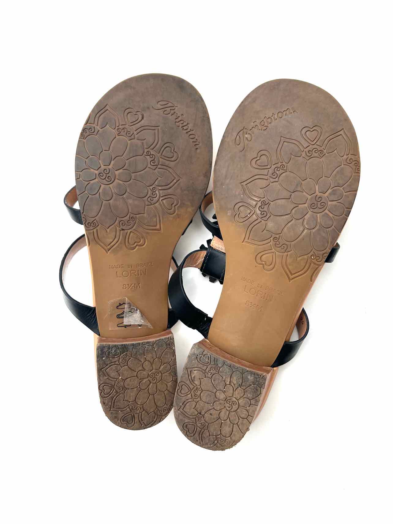 Brighton Size 8.5 Black Floral Applique Leather Designer Sandals Heels - Image 10