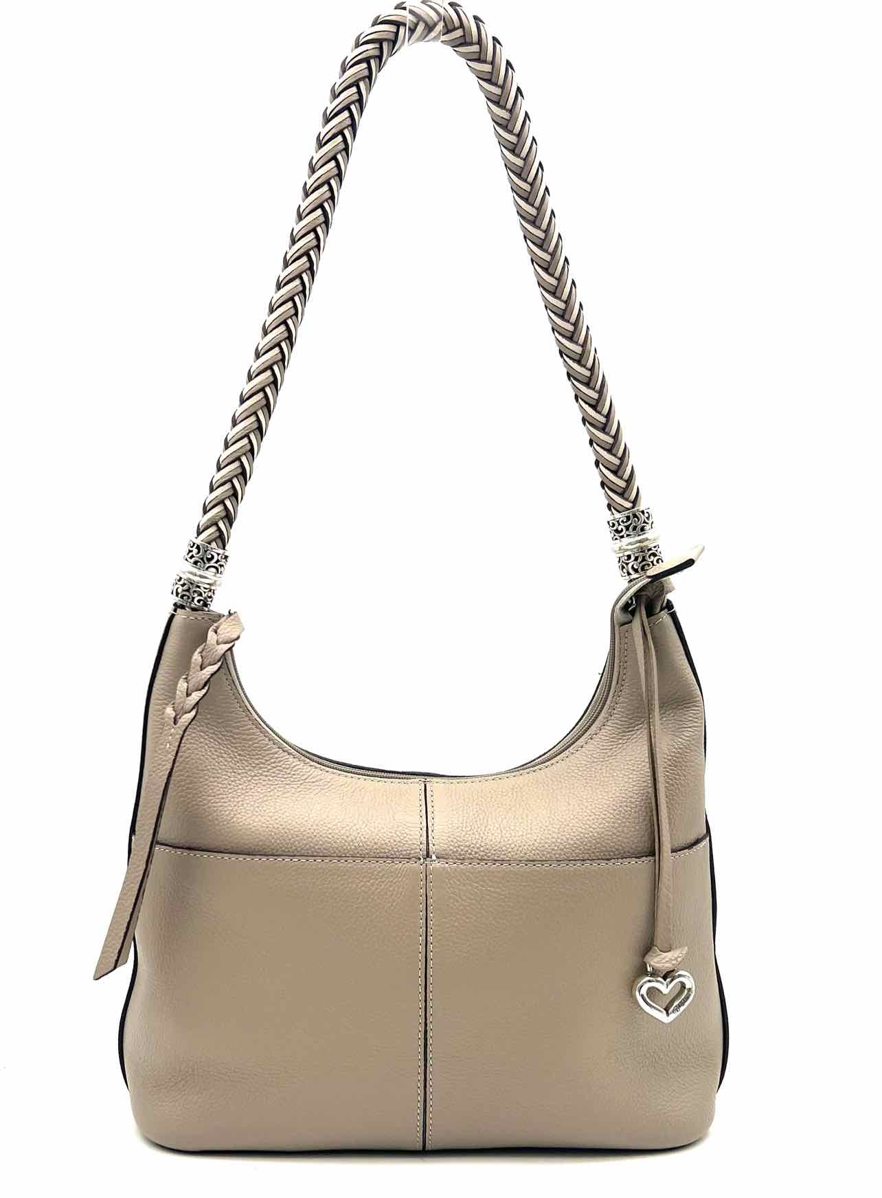 Brighton Taupe/White Braided Leather Designer Shoulder Bag