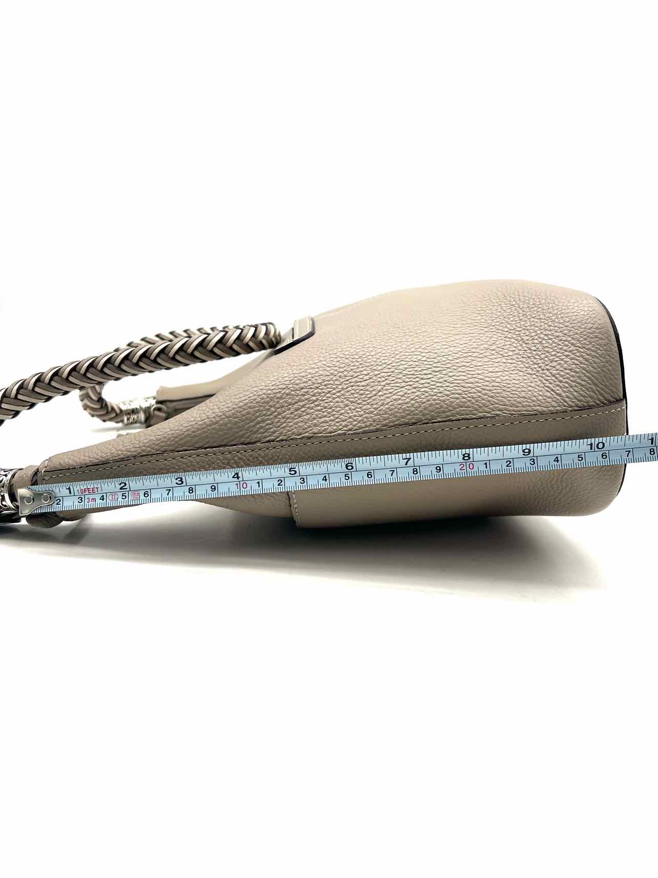 Brighton Taupe/White Braided Leather Designer Shoulder Bag - Image 10