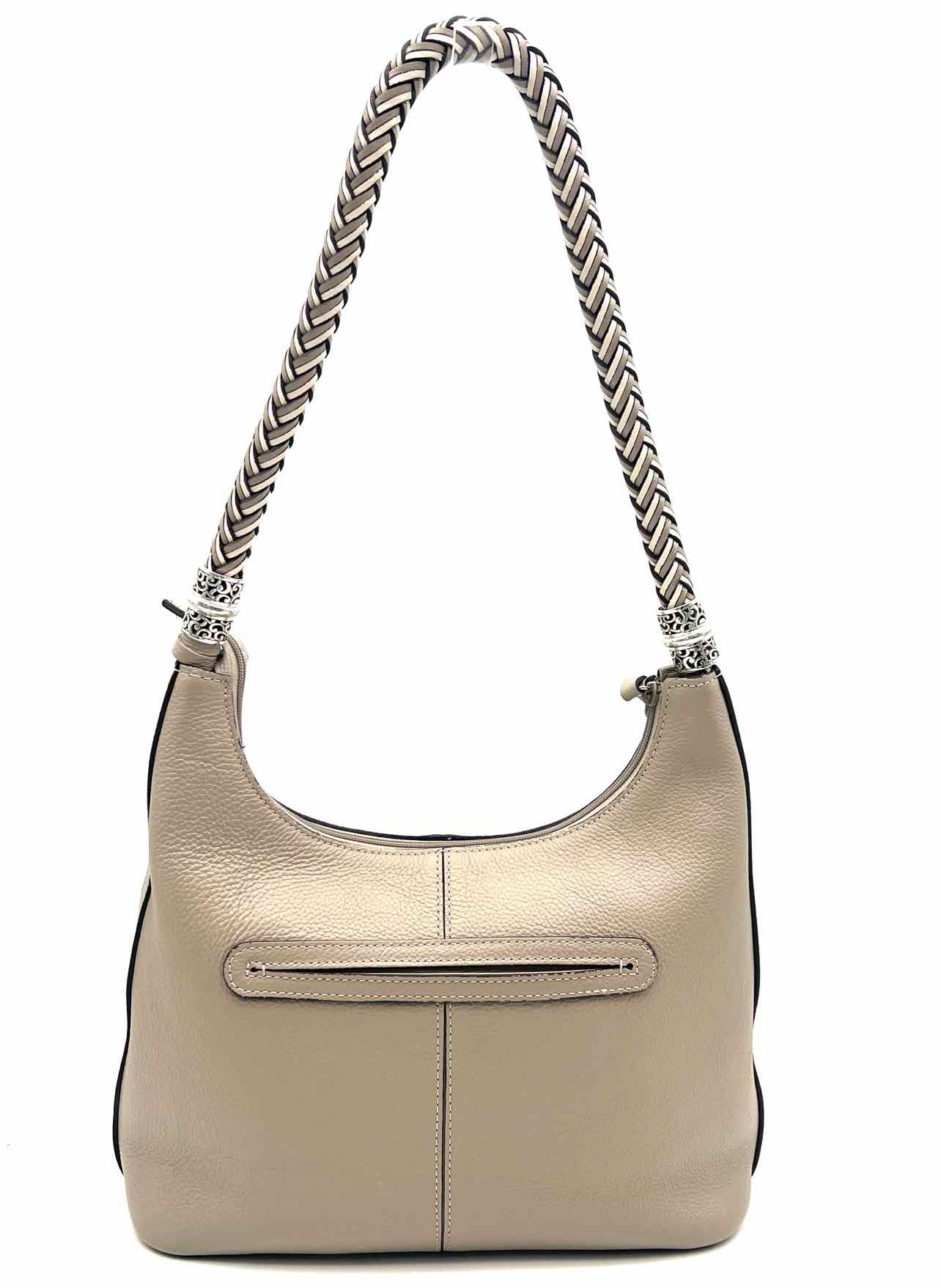 Brighton Taupe/White Braided Leather Designer Shoulder Bag - Image 2