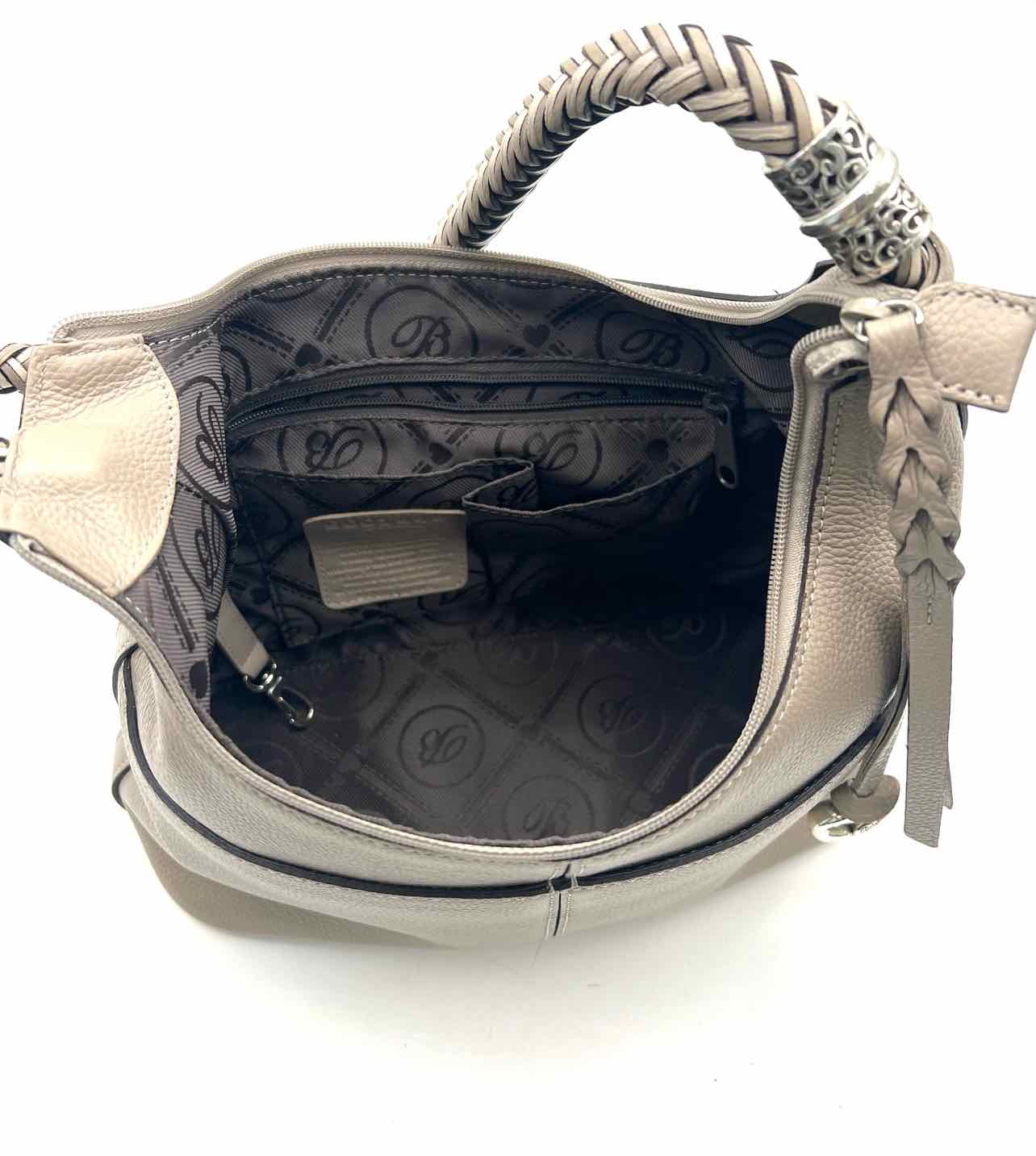 Brighton Taupe/White Braided Leather Designer Shoulder Bag - Image 4