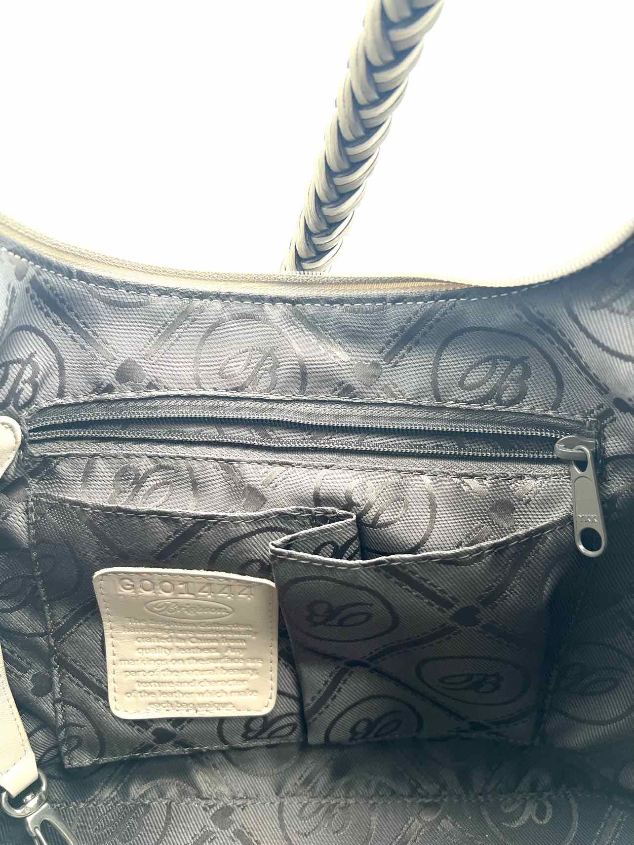Brighton Taupe/White Braided Leather Designer Shoulder Bag - Image 8