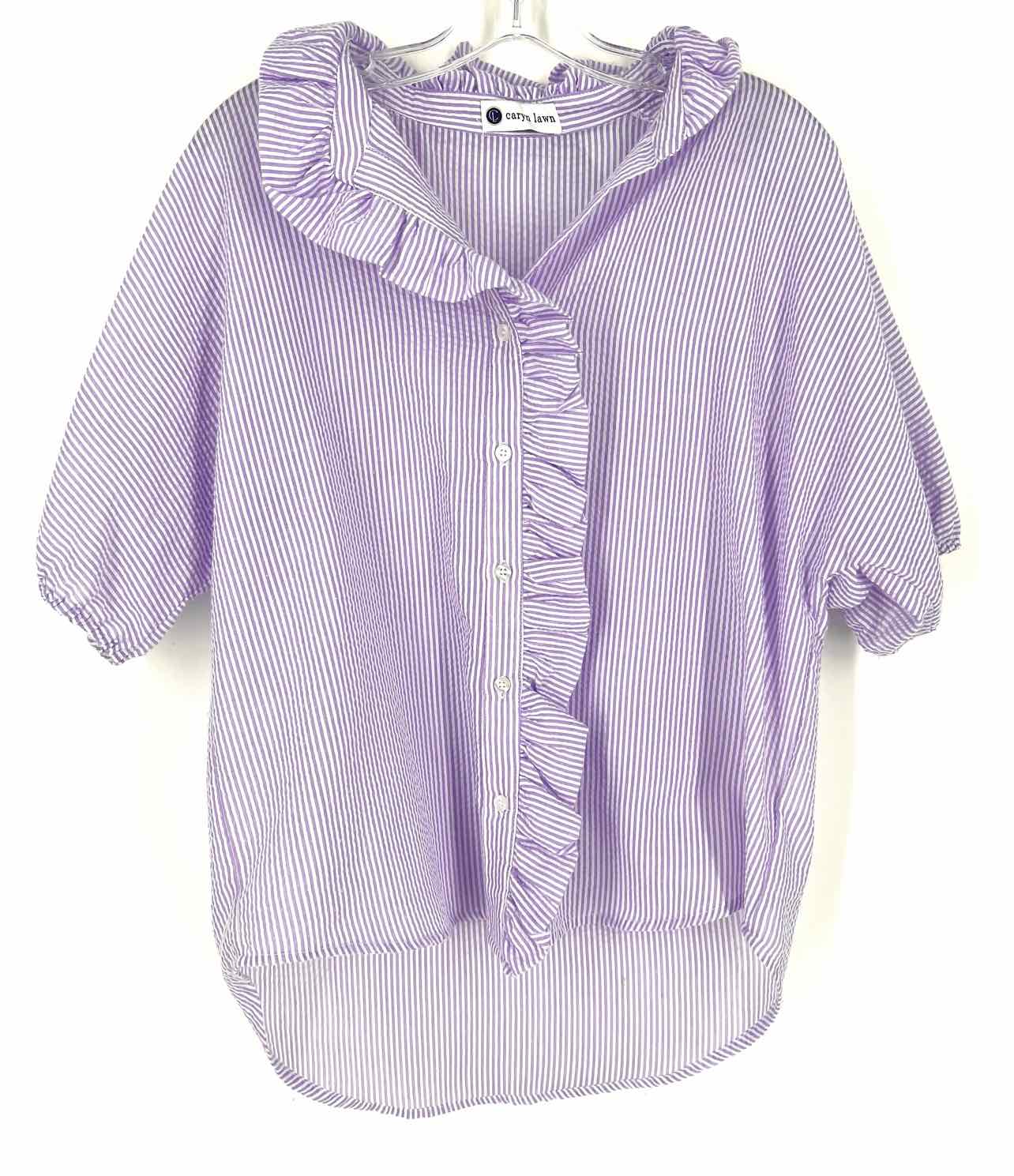 Caryn Lawn Size L ? Purple/White Stripe Seersucker Designer Blouse