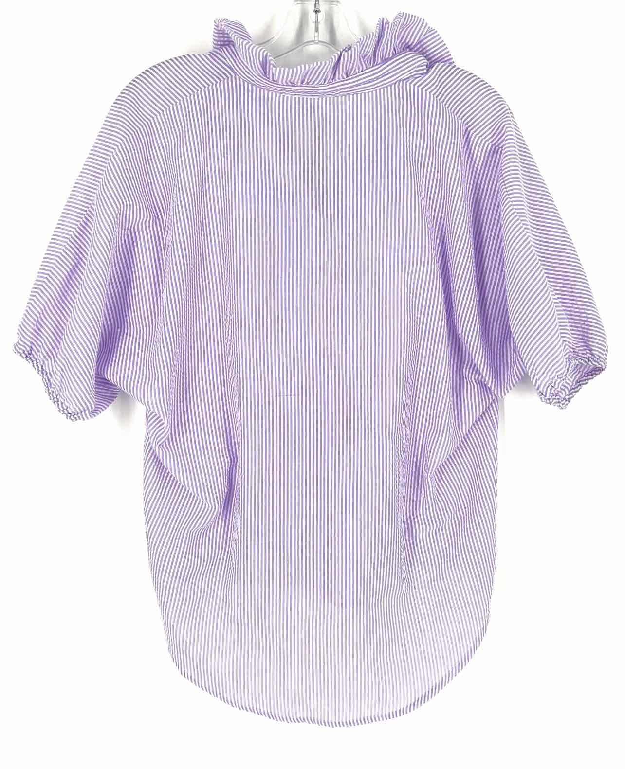 Caryn Lawn Size L ? Purple/White Stripe Seersucker Designer Blouse - Image 2