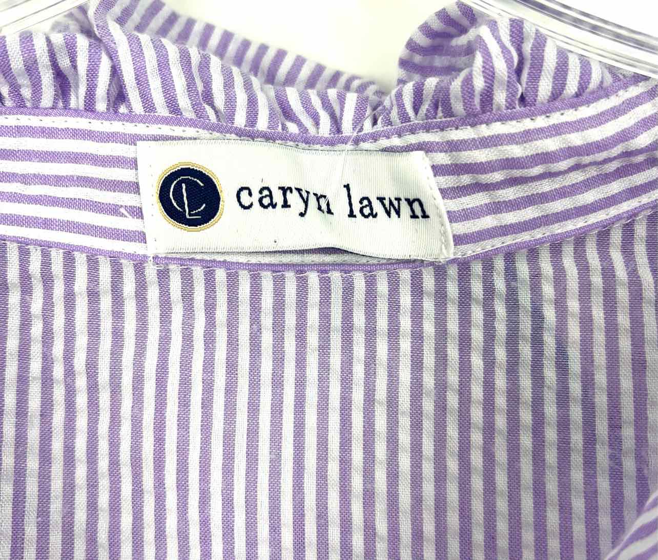 Caryn Lawn Size L ? Purple/White Stripe Seersucker Designer Blouse - Image 3