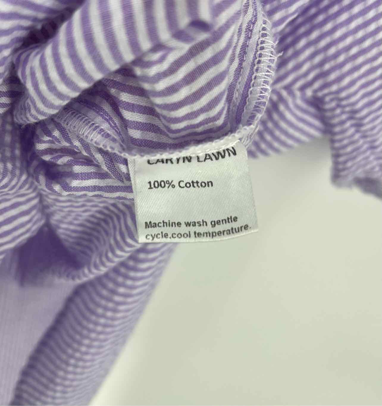 Caryn Lawn Size L ? Purple/White Stripe Seersucker Designer Blouse - Image 4