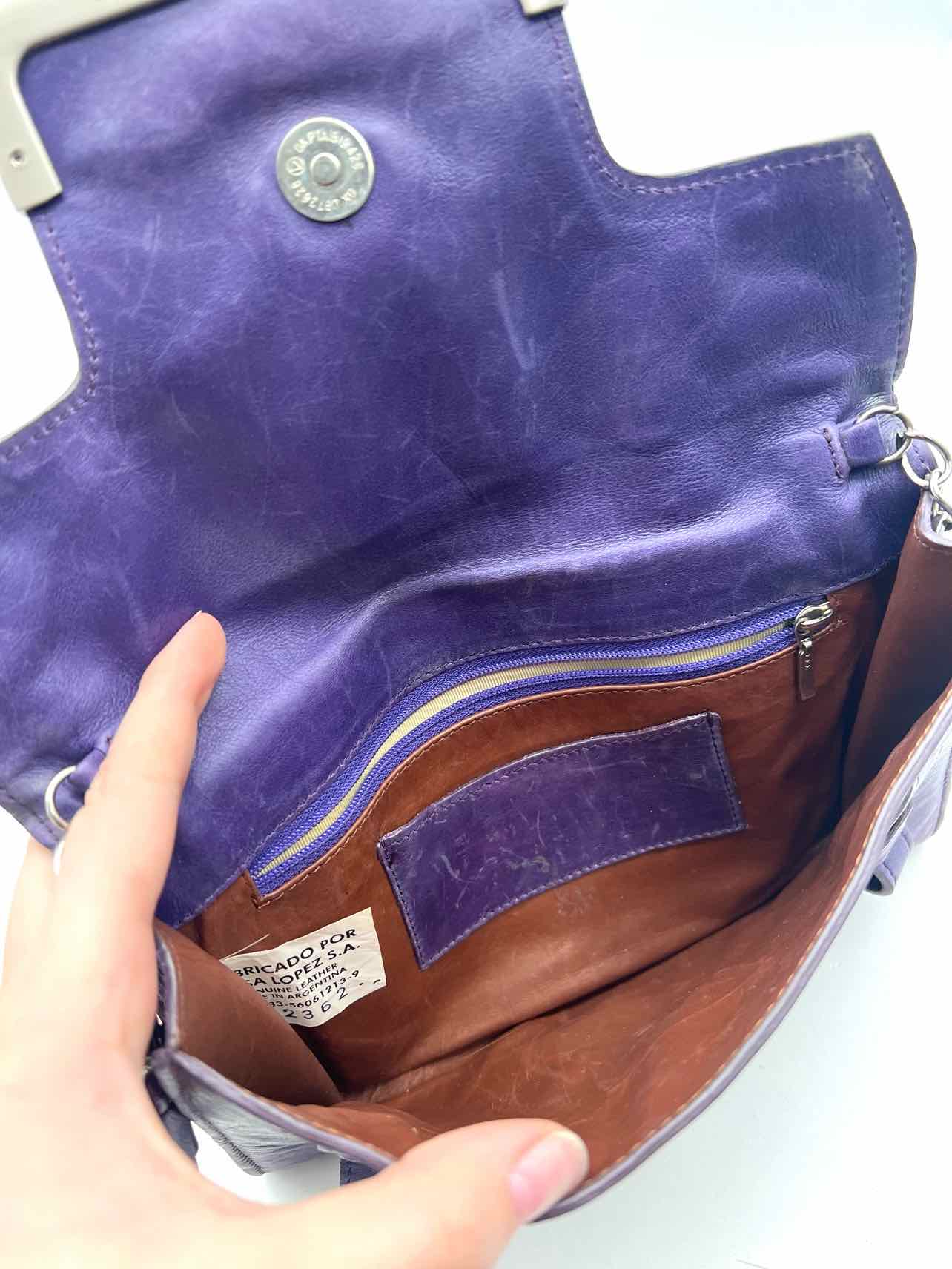 Casa Lopez Purple/Silver Embellished Leather Designer Crossbody Purse - Image 3