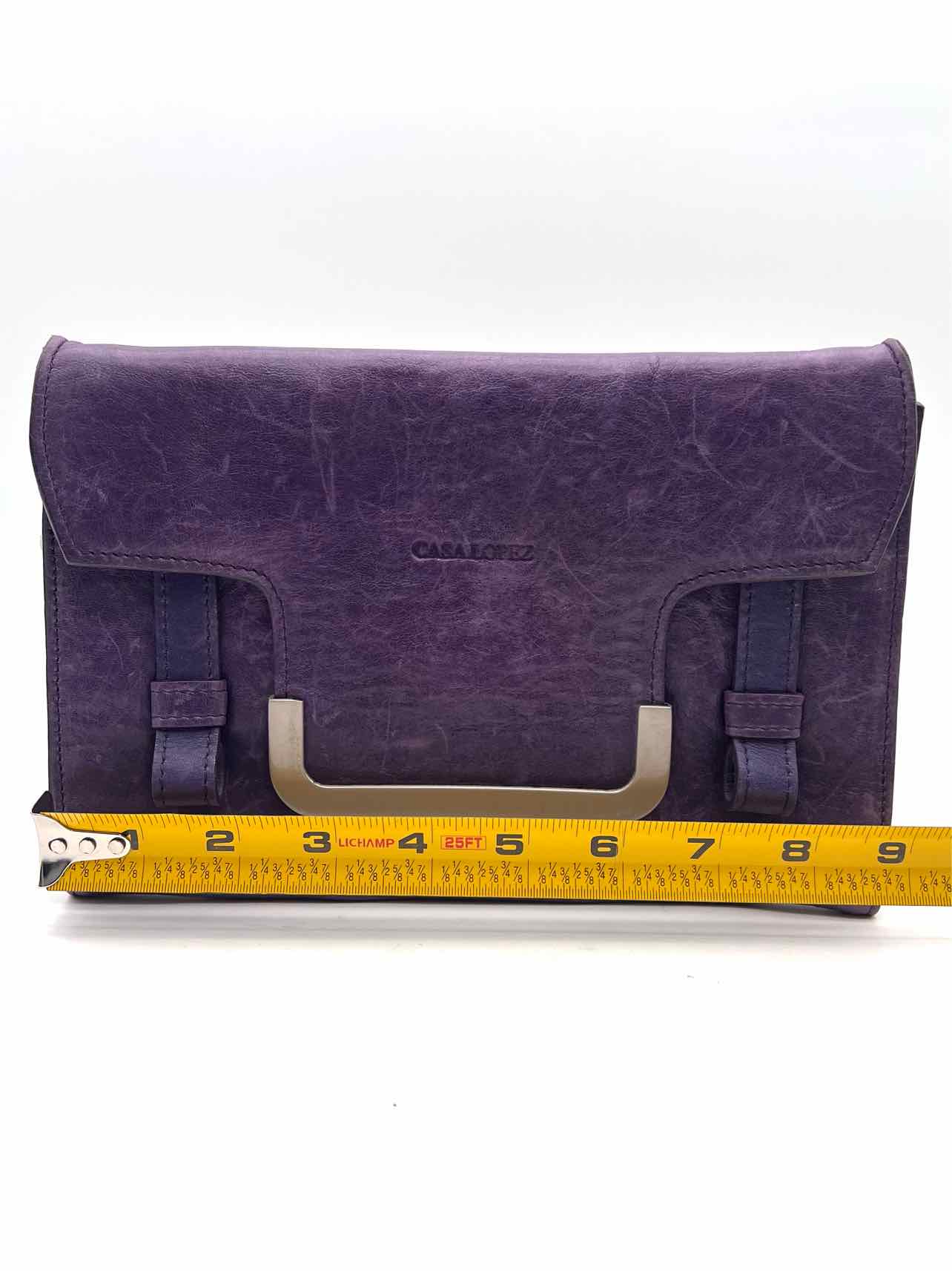 Casa Lopez Purple/Silver Embellished Leather Designer Crossbody Purse - Image 7