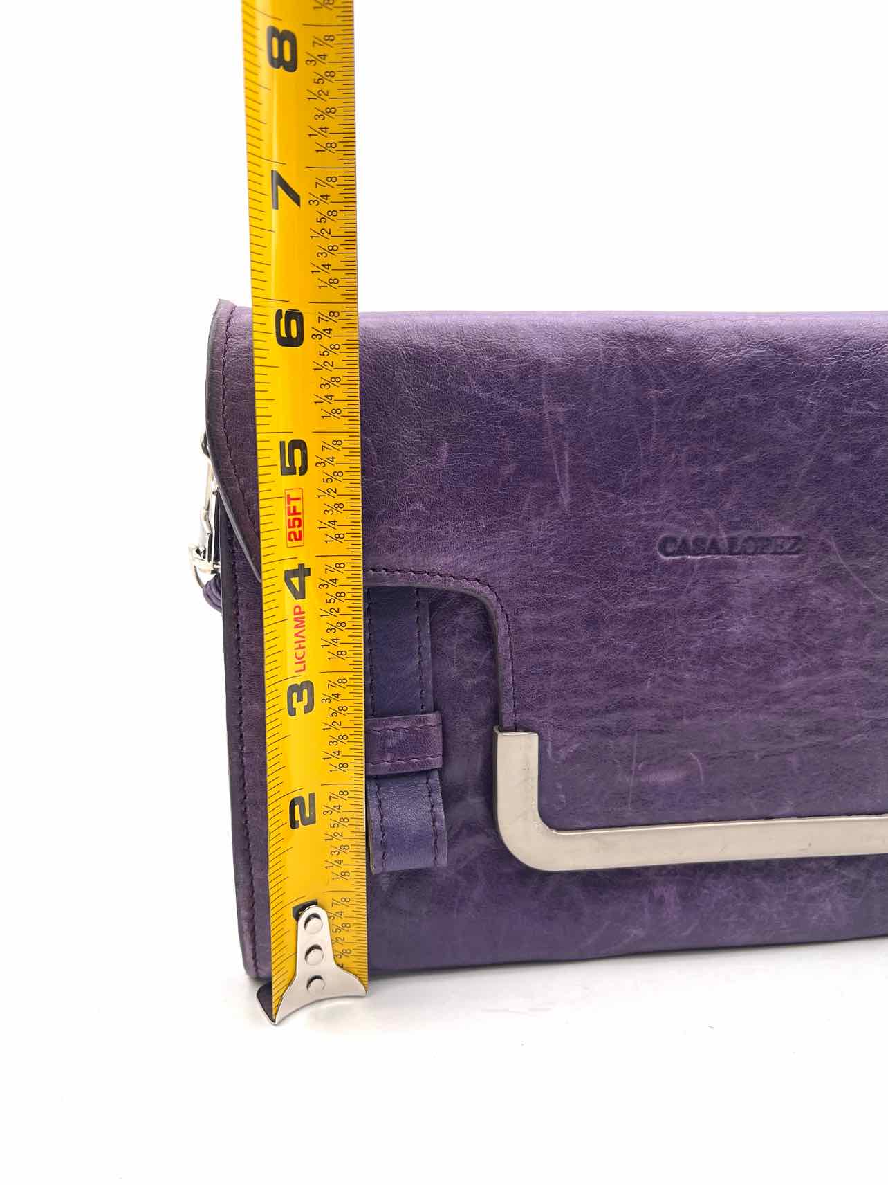 Casa Lopez Purple/Silver Embellished Leather Designer Crossbody Purse - Image 8