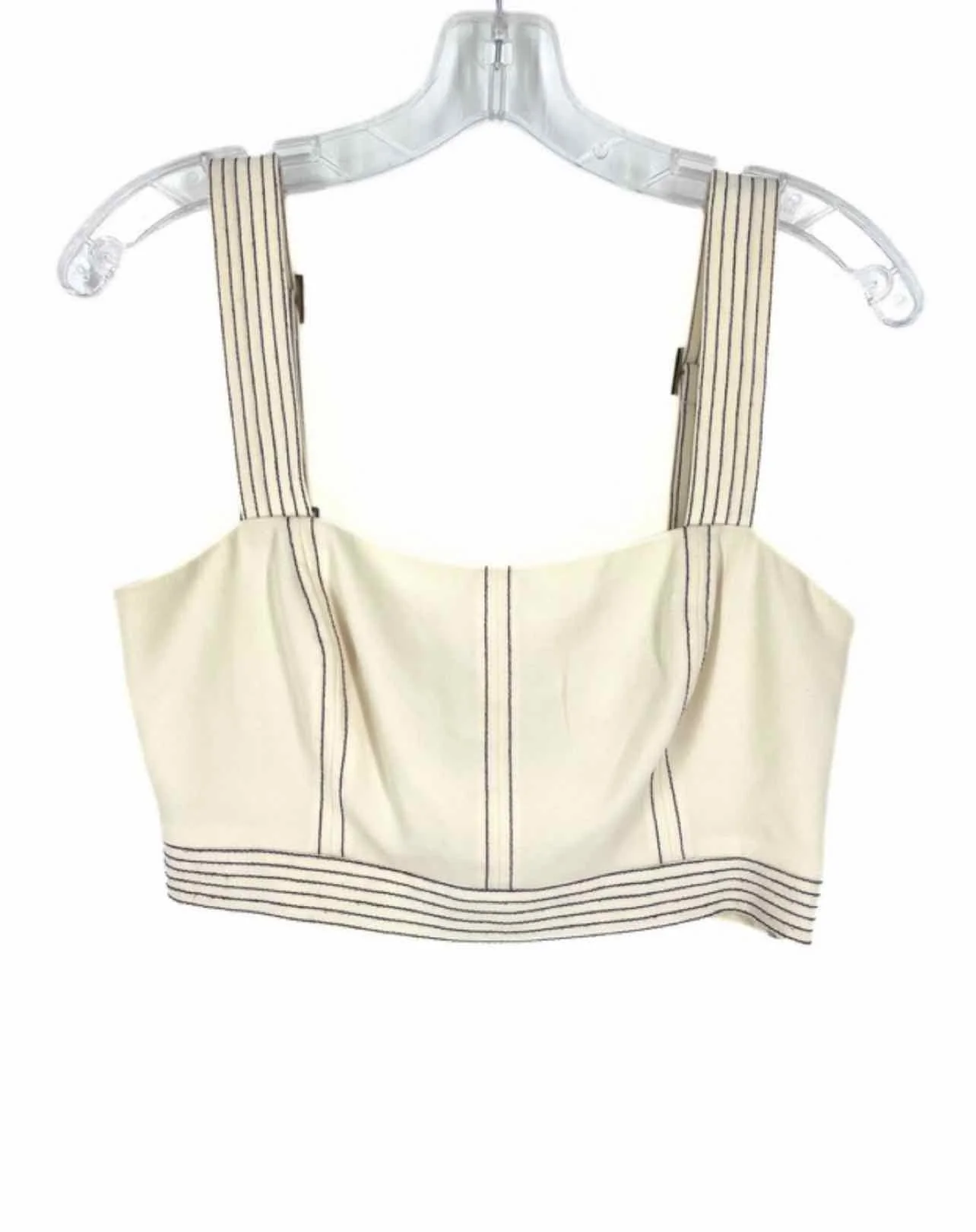 Cinq a Sept Size 4 Cream/Black Stitched Cropped Designer Top-Sleeveless