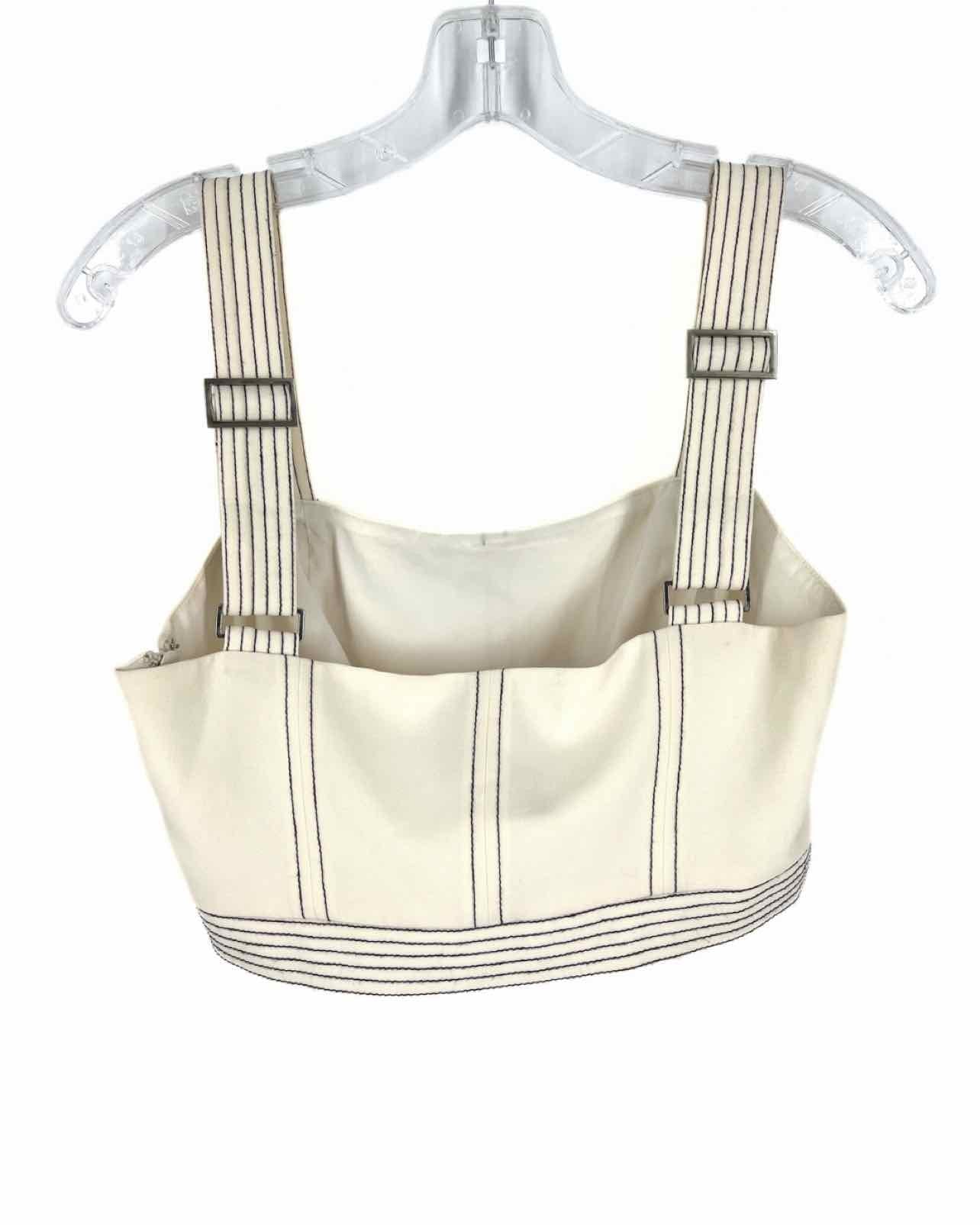 Cinq a Sept Size 4 Cream/Black Stitched Cropped Designer Top-Sleeveless - Image 2
