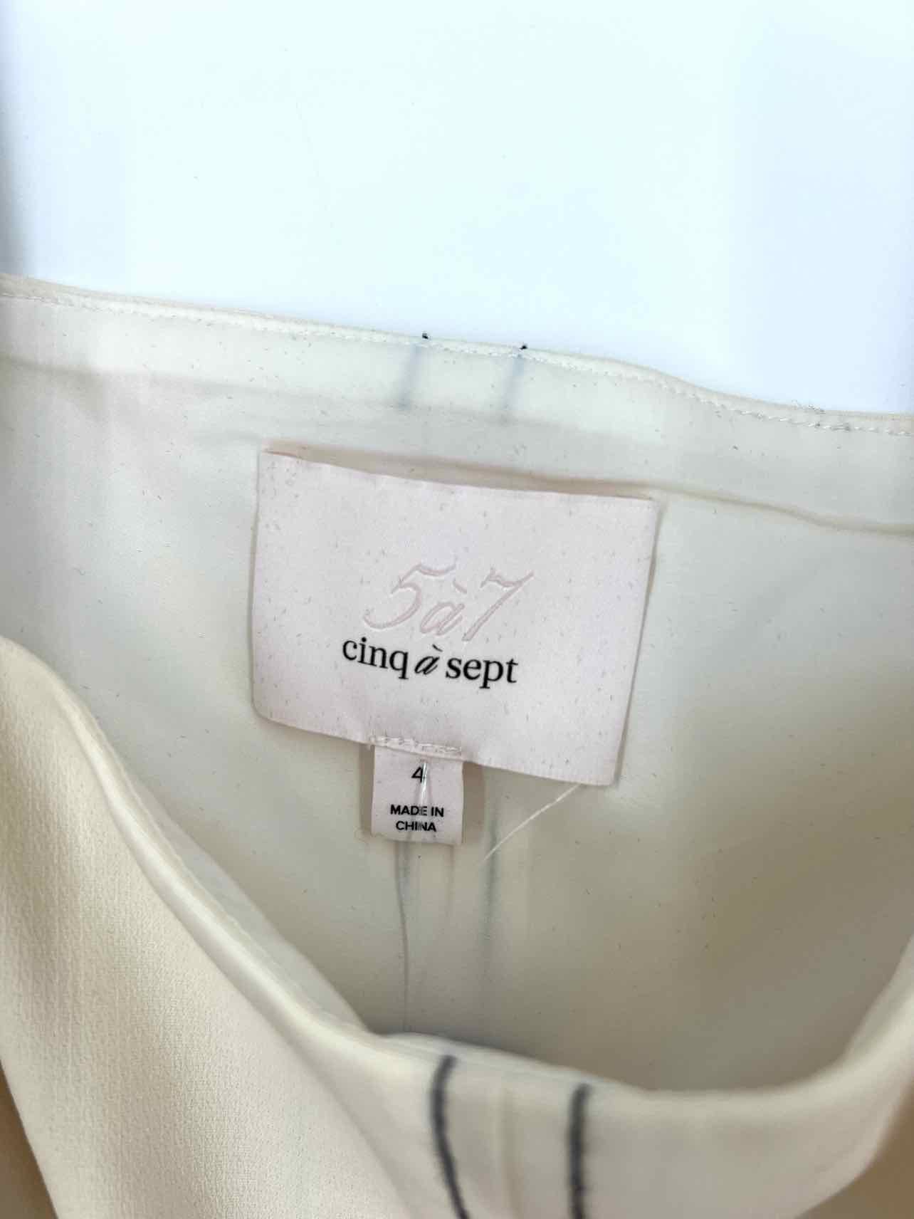 Cinq a Sept Size 4 Cream/Black Stitched Cropped Designer Top-Sleeveless - Image 3