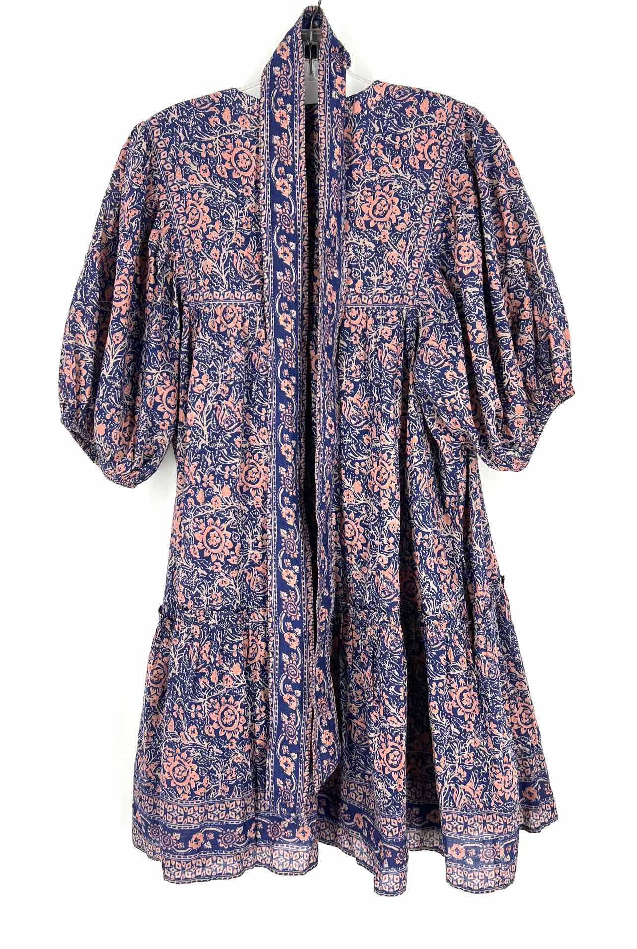 Cleobella Size M Blue/Pink Floral Button-down Belted Designer Dress - Image 3
